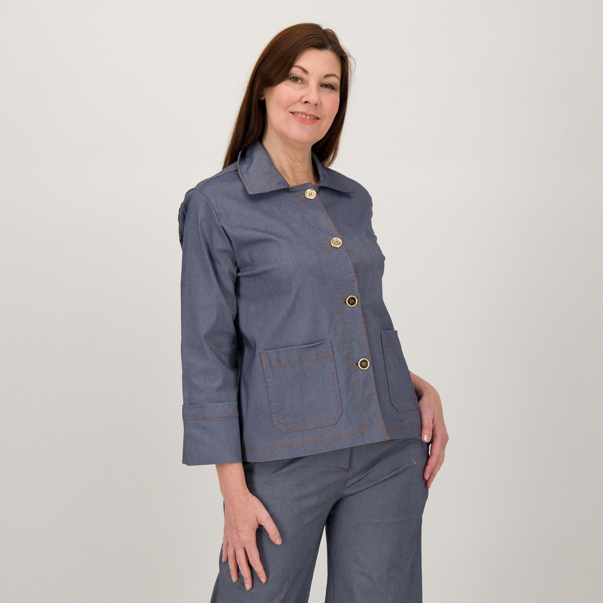 Bianca Della Torre Giacca In Denim Elasticizzato, Collo A Camicia