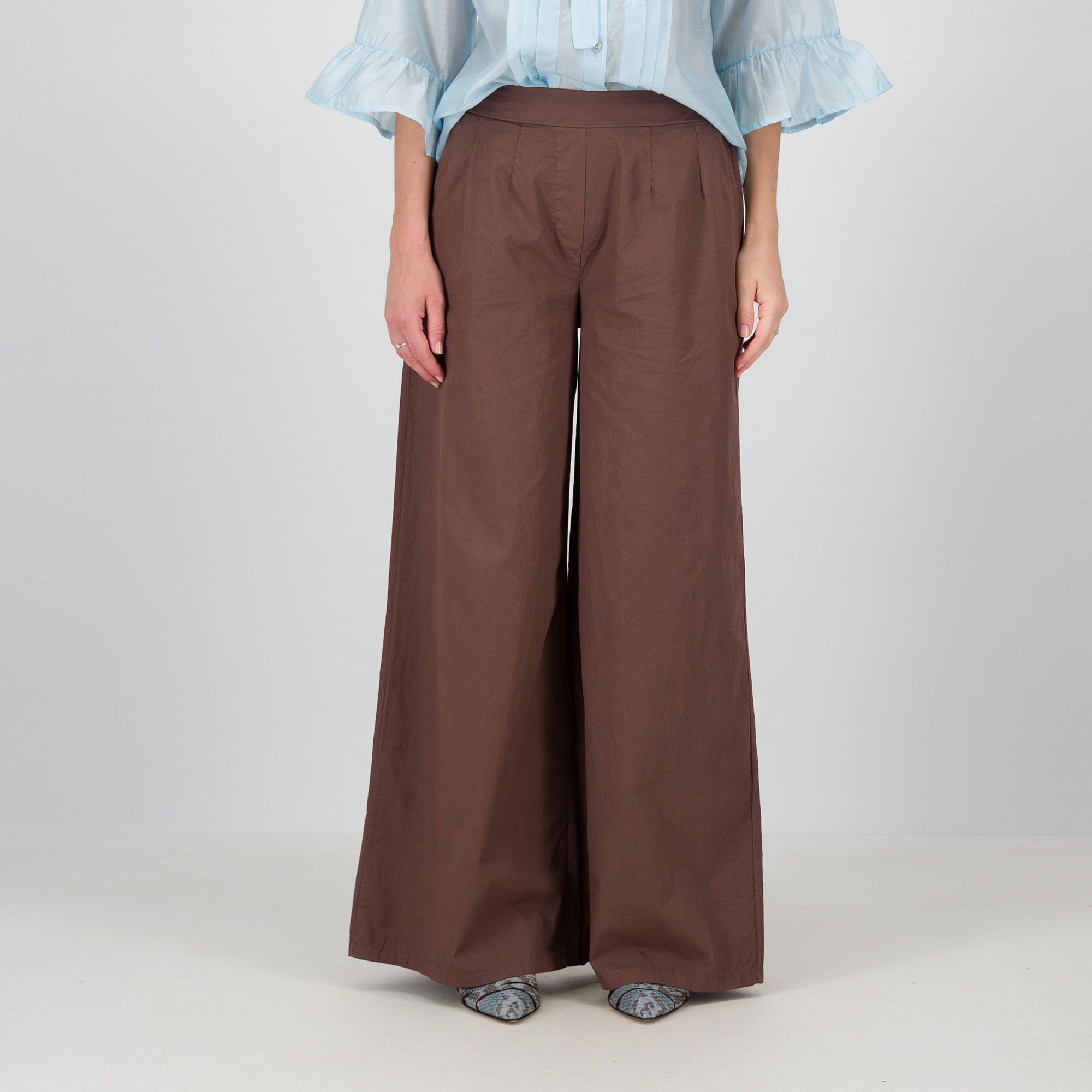 Mood Atelier Pantaloni ampi in cotone con elastico e pinces