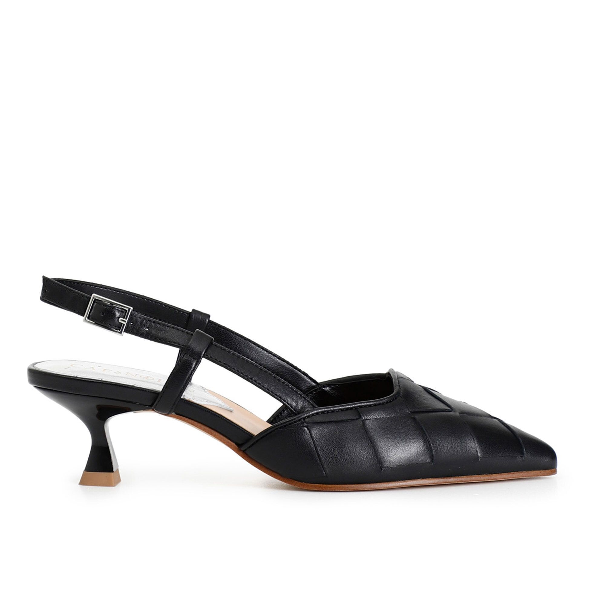 QVC Cafè Noir Sandali slingback sfilati in pelle con intreccio