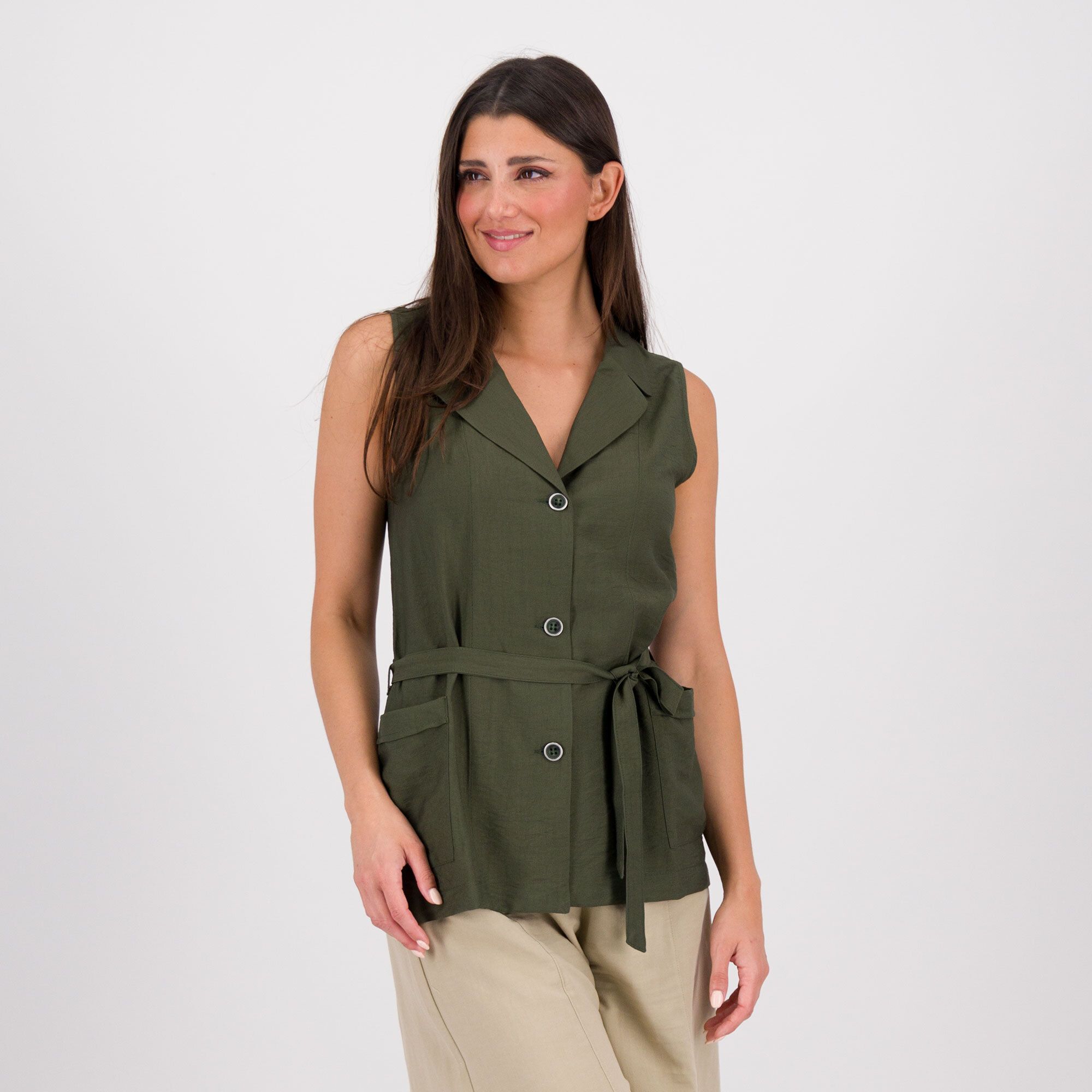 QVC Officina della Moda Gilet con collo rever in tessuto mosso misto viscosa