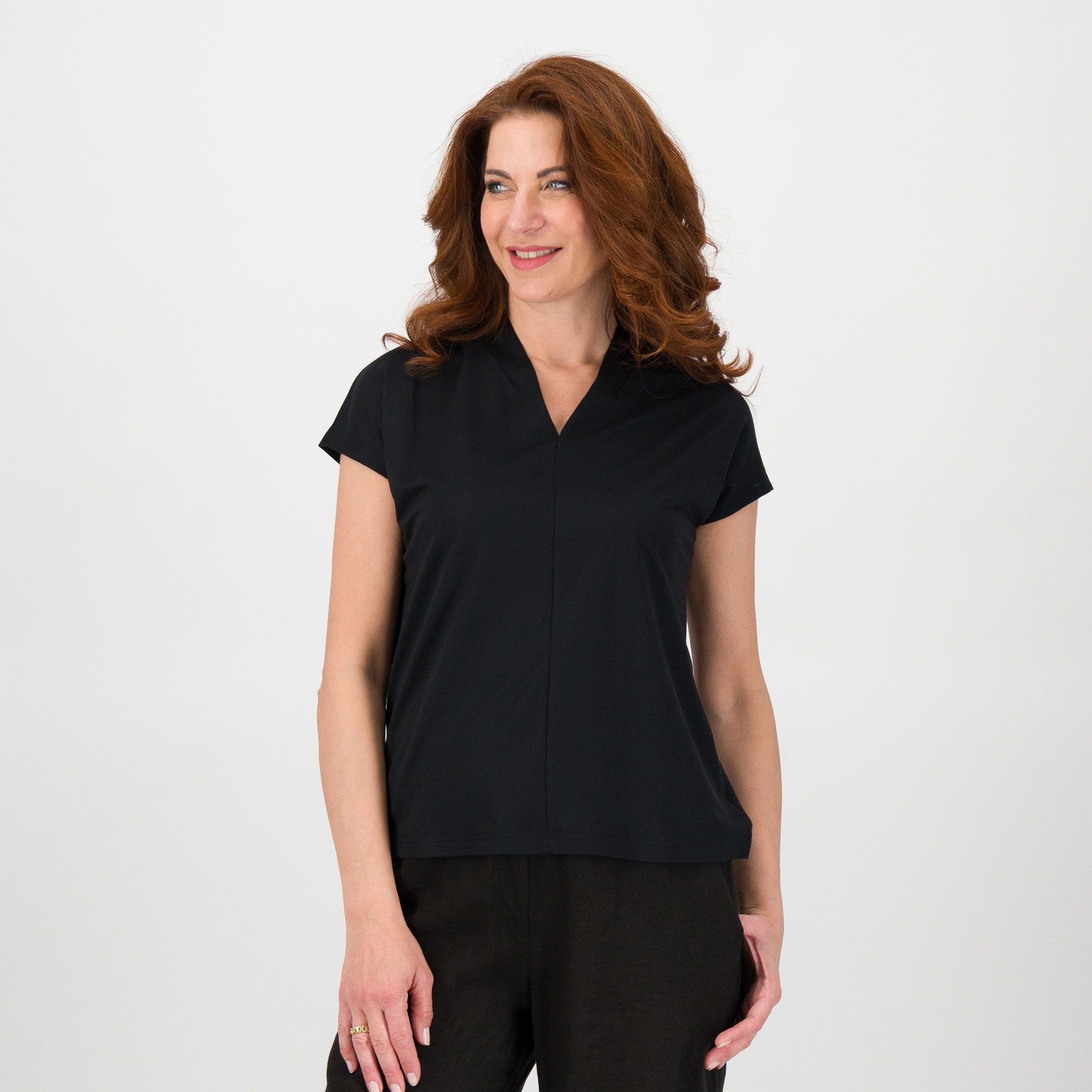 Officina Della Moda Blusa scollo a V con maniche corte a kimono