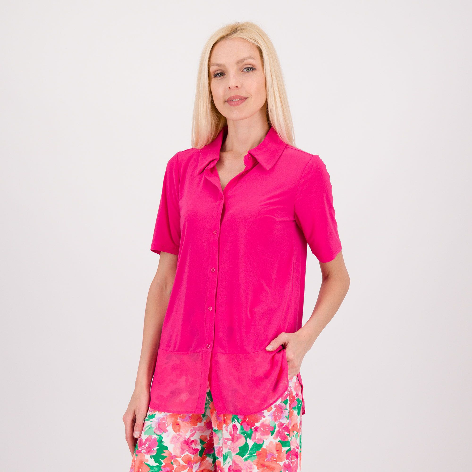 QVC Nina Leonard Camicia a maniche corte in jersey elasticizzato