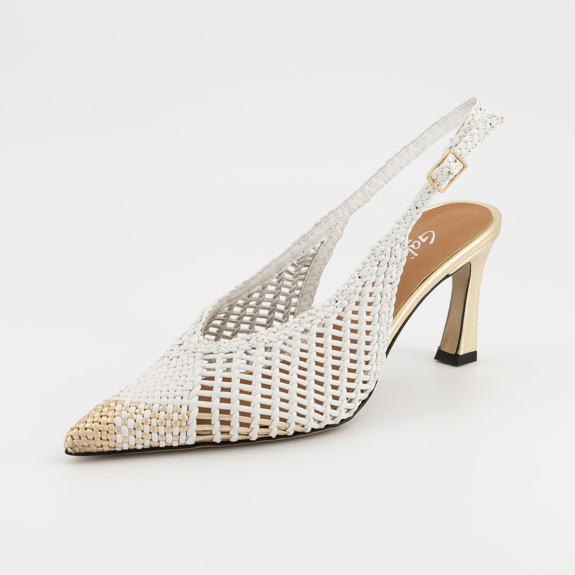 Galieti Sandali slingback in pelle intrecciata con tacco 7,5 cm
