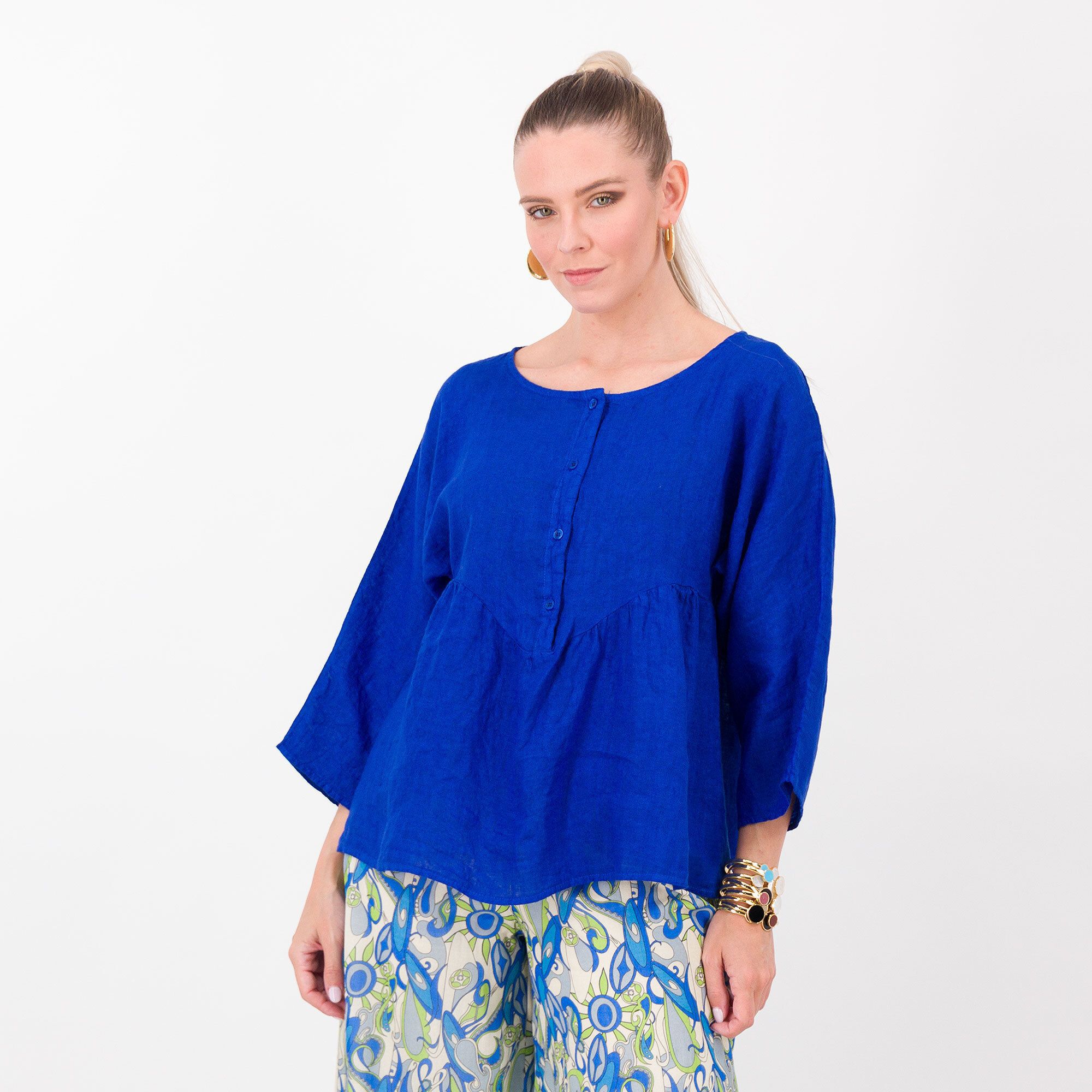 QVC PALAZZO MODA Blusa 100% lino scollo tondo