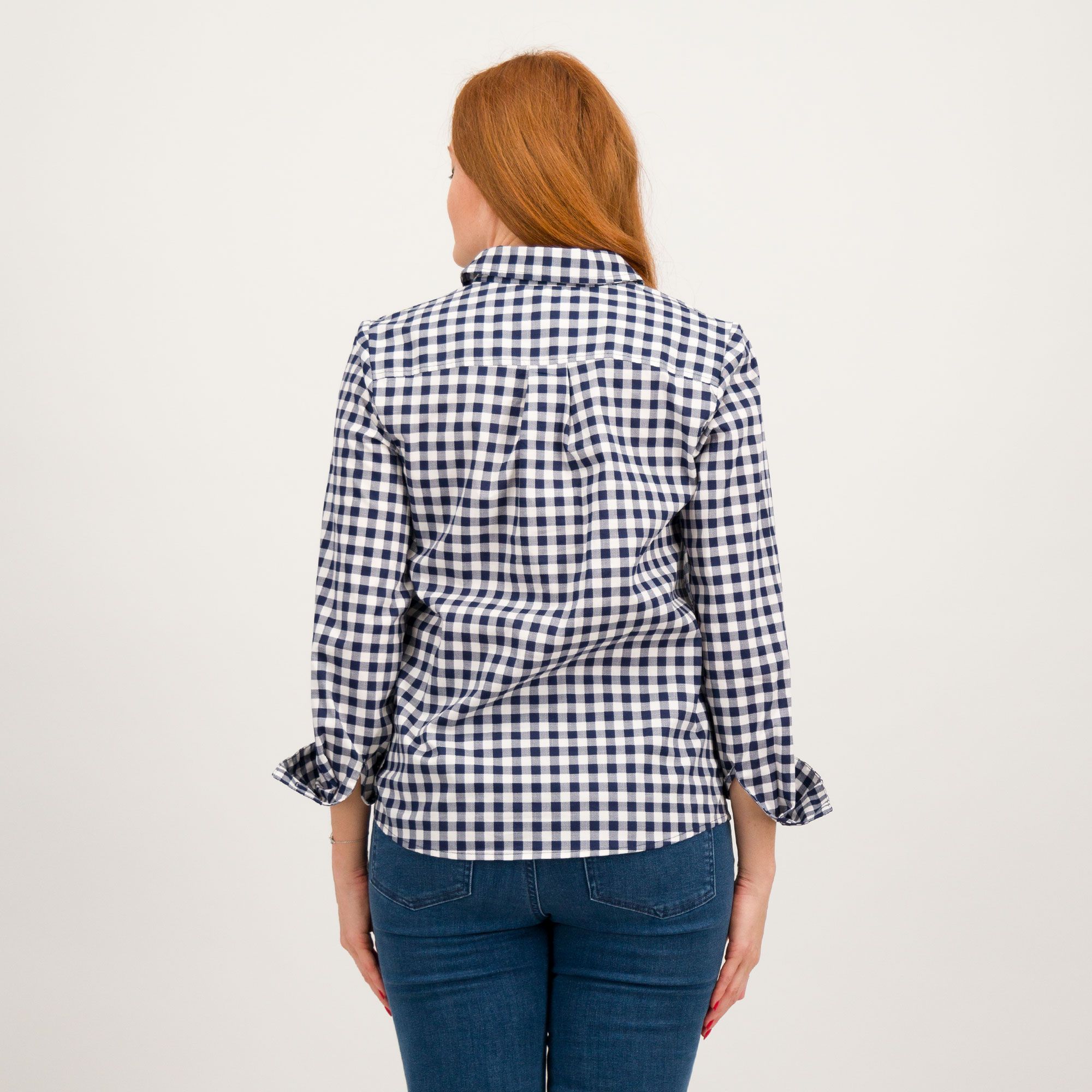 Image of Denim & Co Camicia in tessuto di cotone stretch con fantasia quadri061