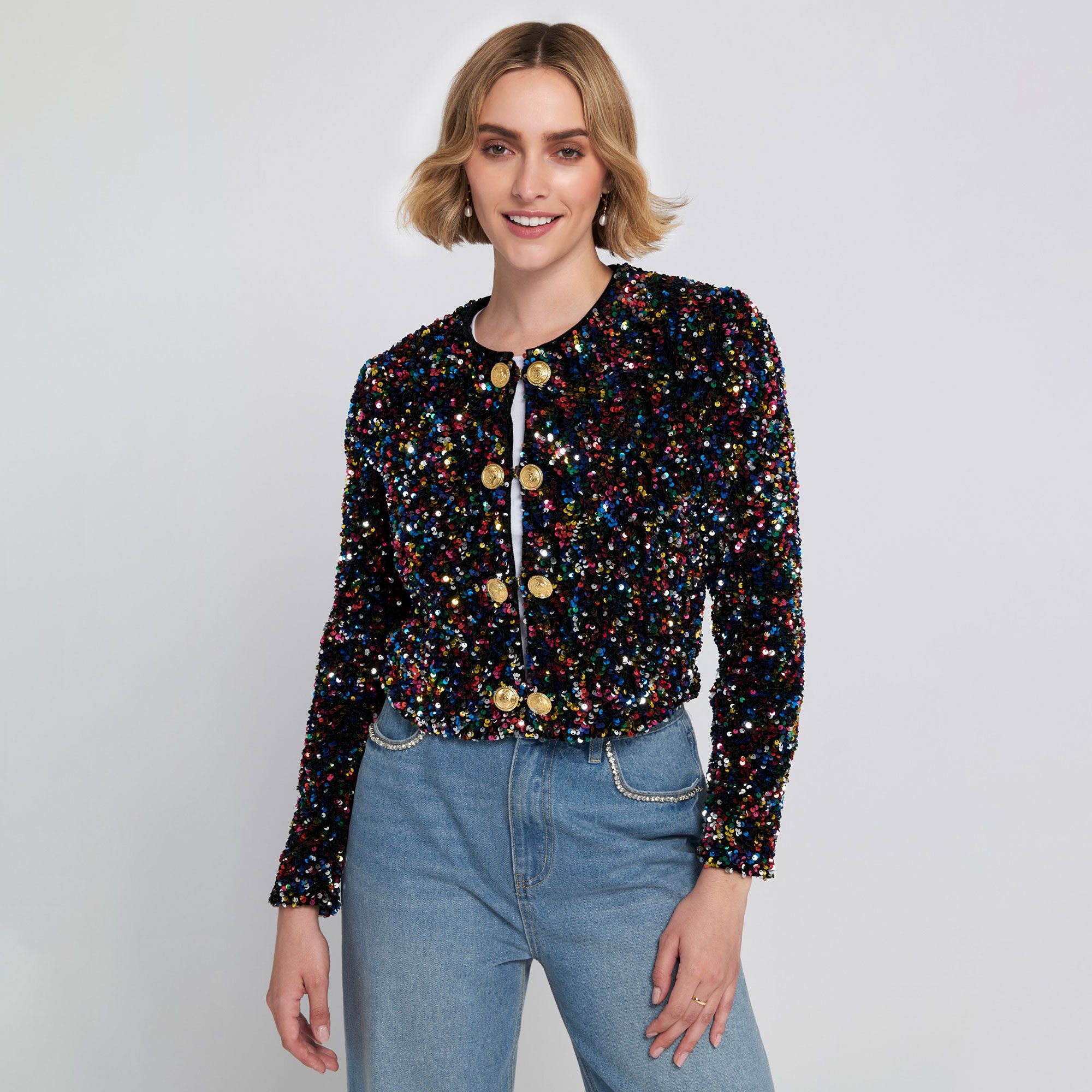 ELLE
Giacca cropped
in velluto
con paillettes