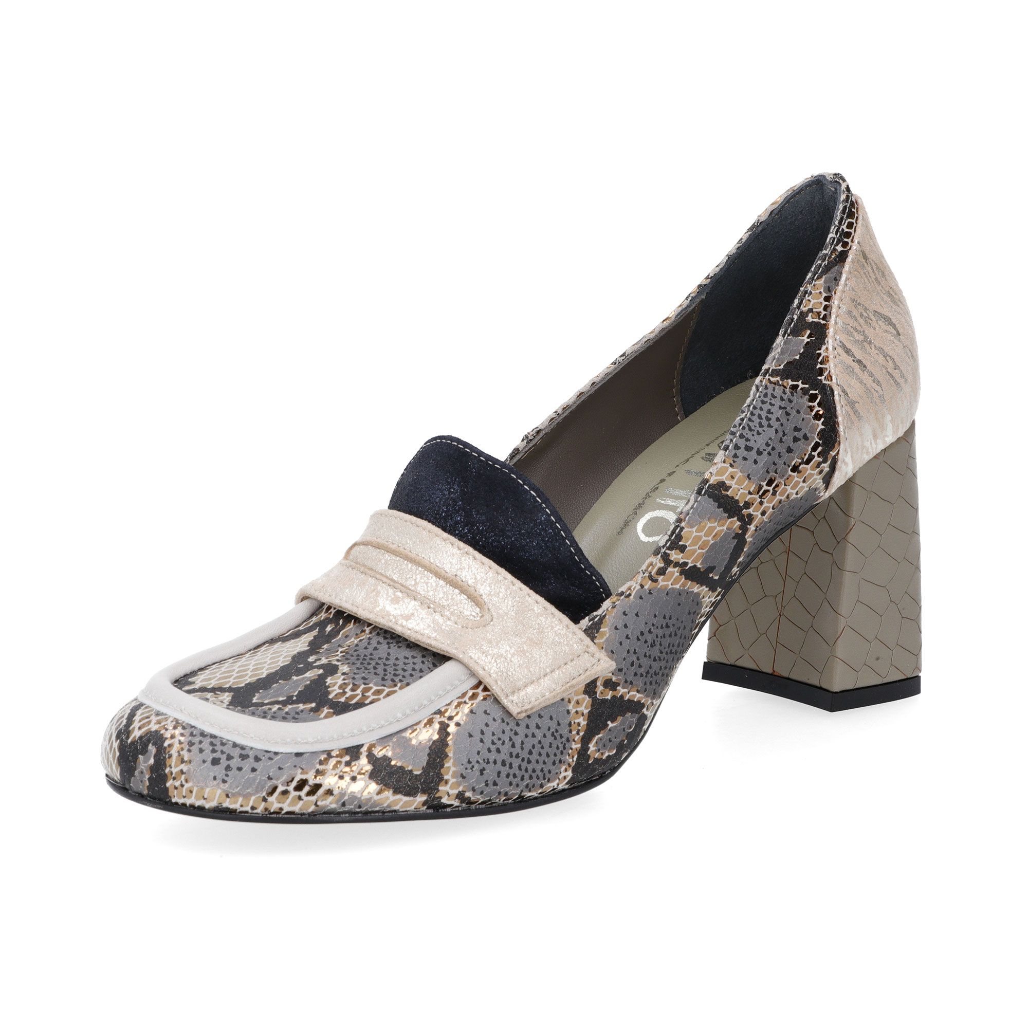 Ebarrito
Mocassini in pelle
patchwork
con tacco 7,5cm