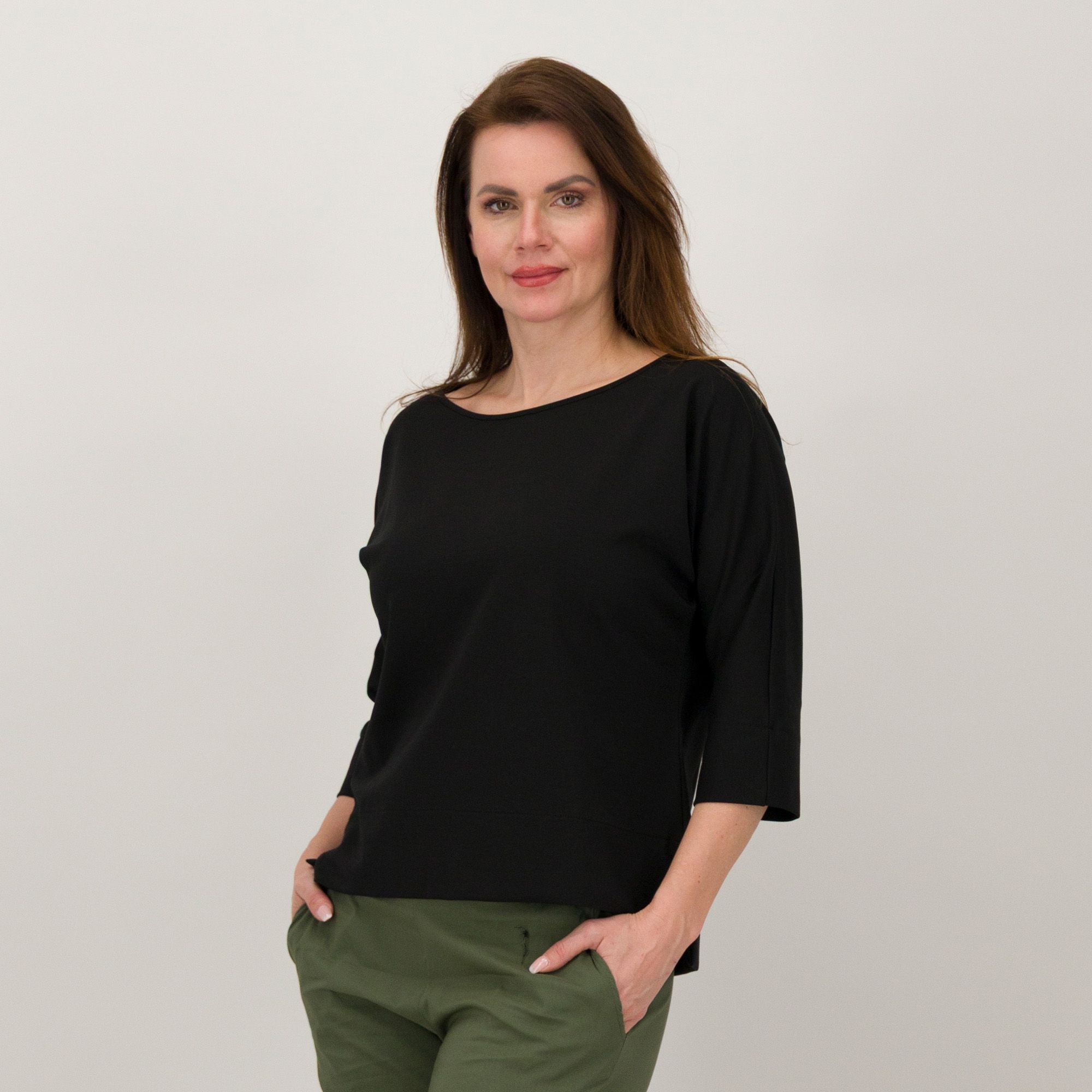 Bianca Della Torre Blusa in maglia scuba cotton con scollo a barca