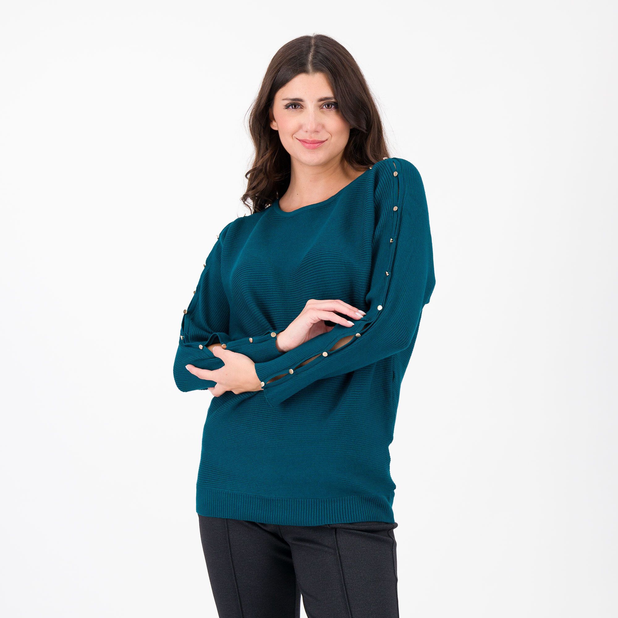 QVC Nina Leonard Maglia rasata con manica lunga a pipistrello