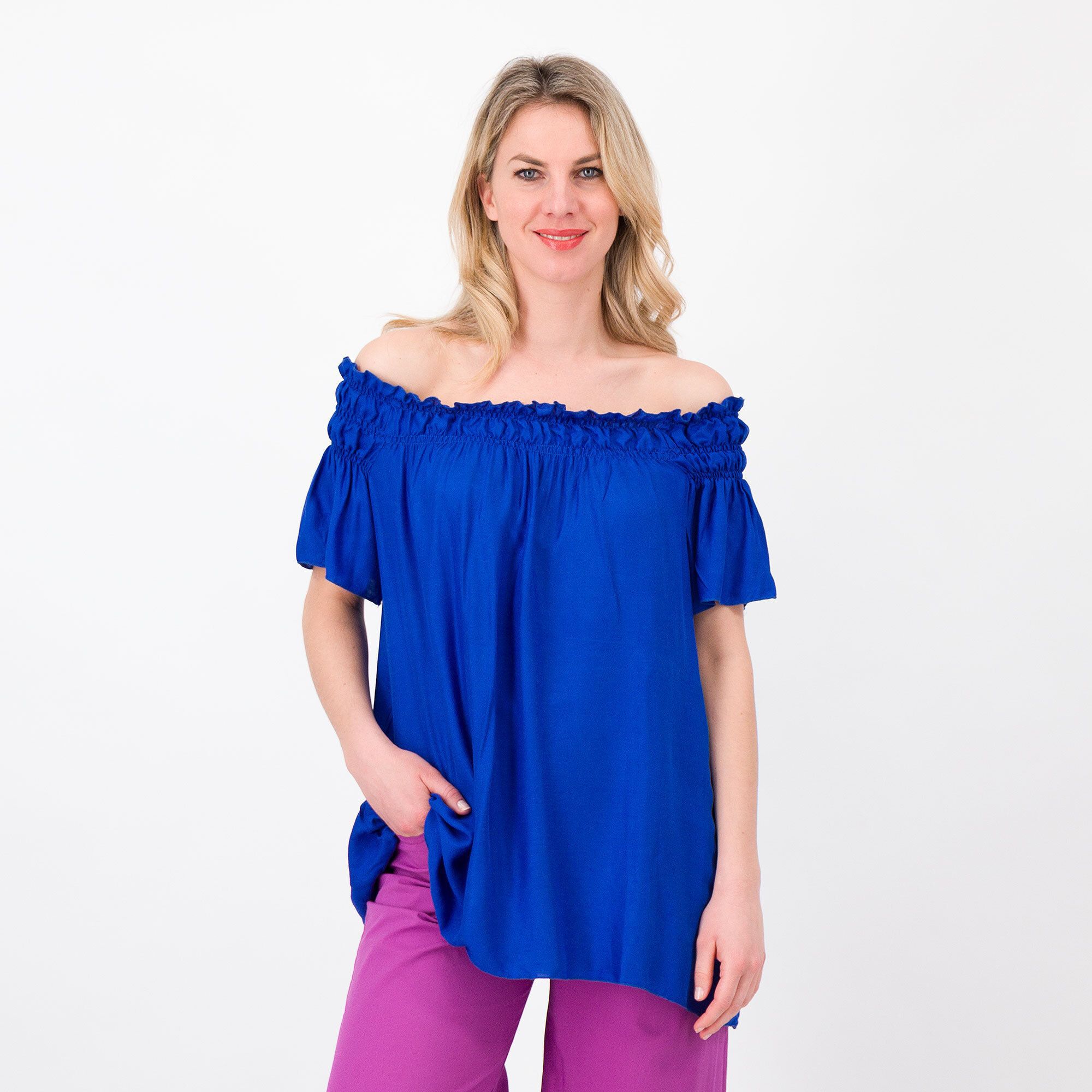 Image of M’ama Blusa in tela crêpe 100% viscosa Punto smock scollo Made in Italy061