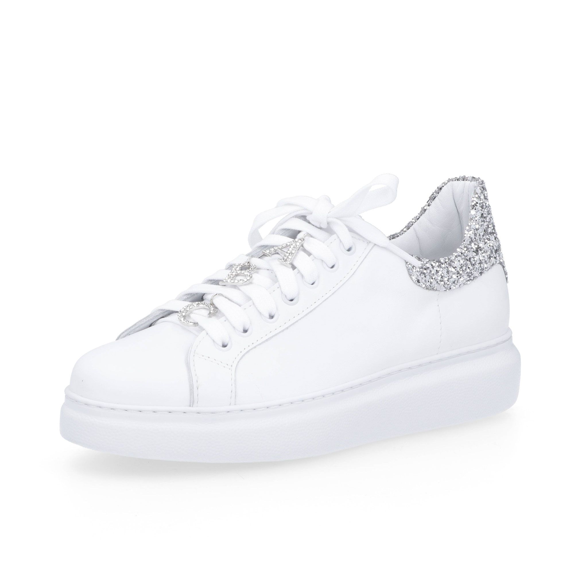 Image of Le Serpentini Sneakers in pelle con inserti glitter, decorazioni gioiello061