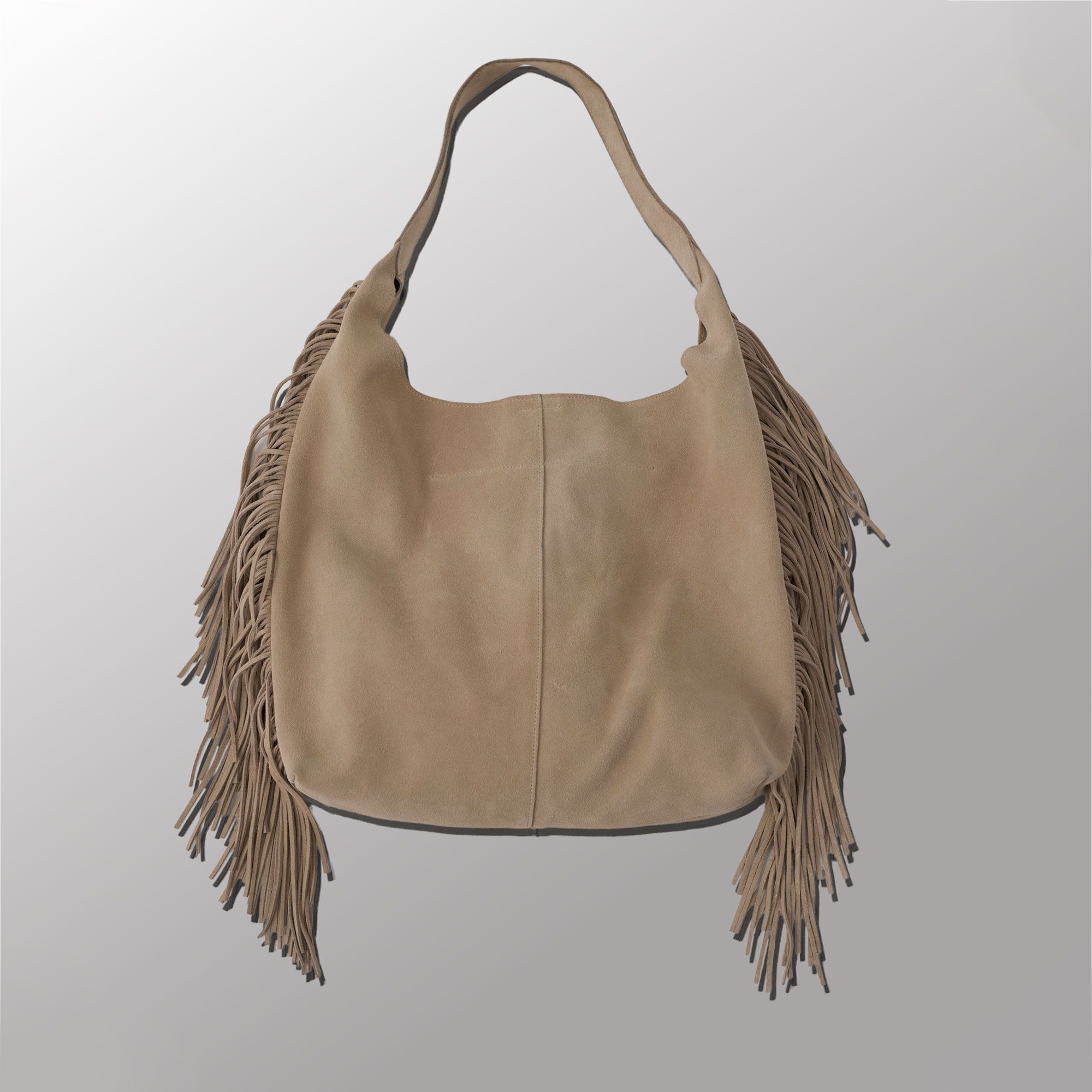 ELLE
Borsa a spalla in
pelle scamosciata
con frange decorative