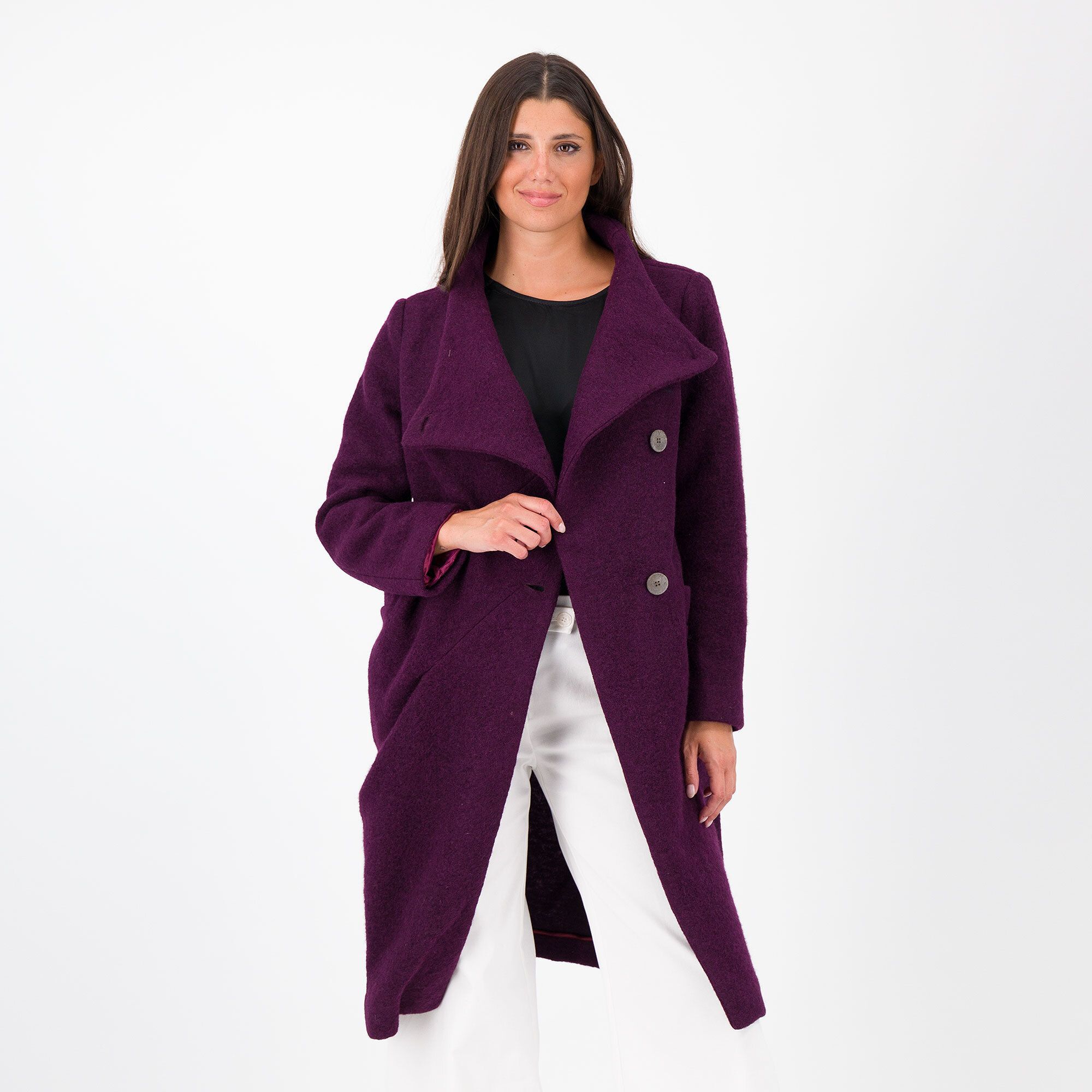 QVC W.I.T.A. Cappotto con lana cotta linea asimmetrica Made in Italy