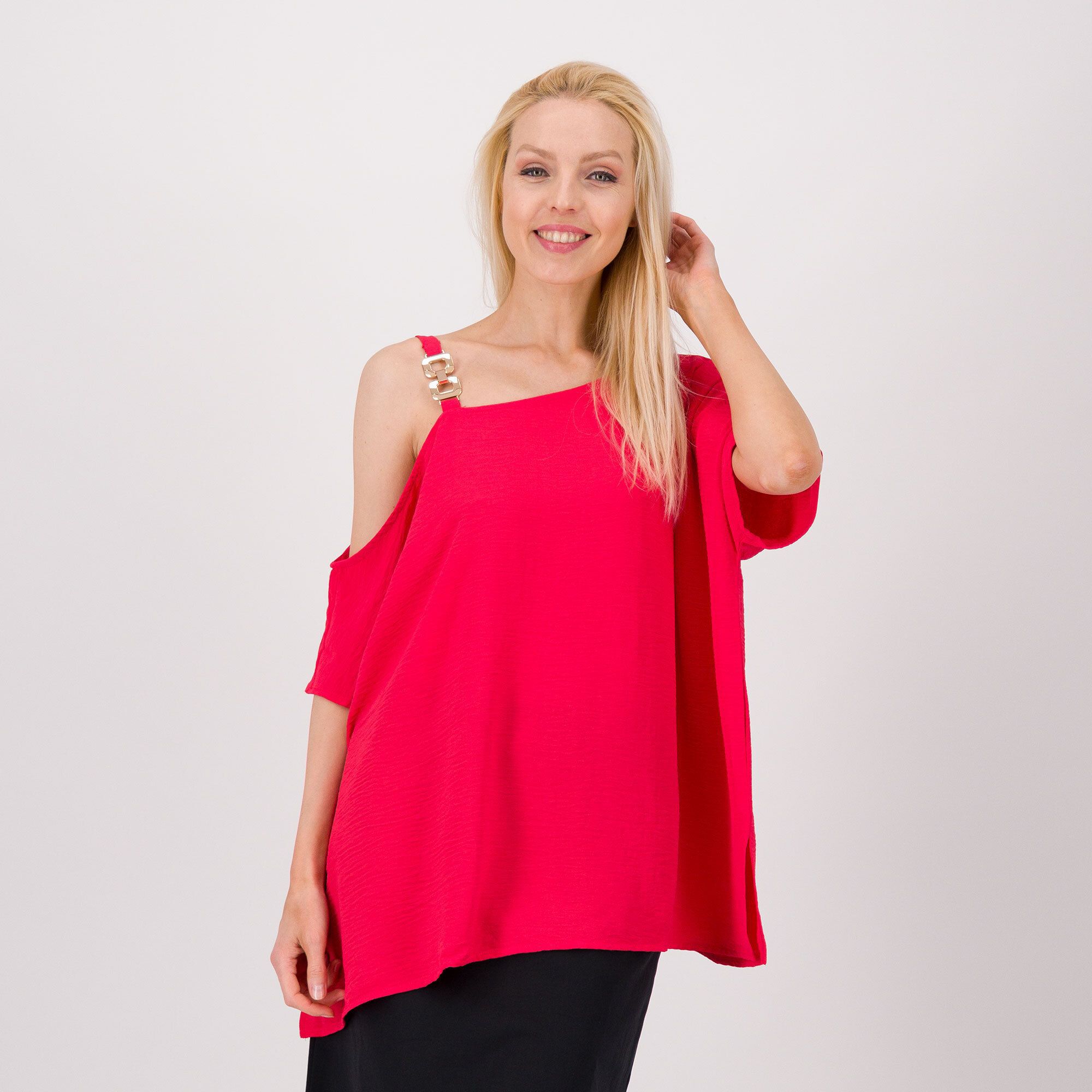 QVC Nina Leonard Maglia ampia asimmetrica con spalla scoperta