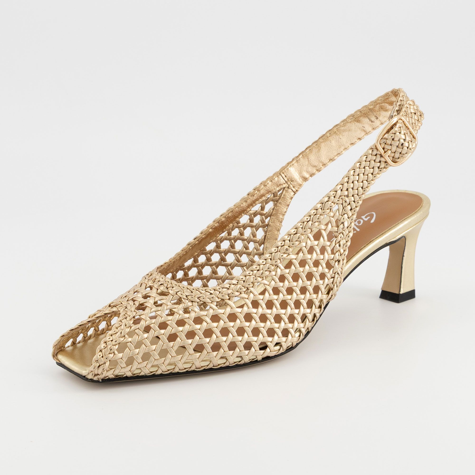 Galieti
Slingback in
pelle intrecciata
con tacco 6 cm