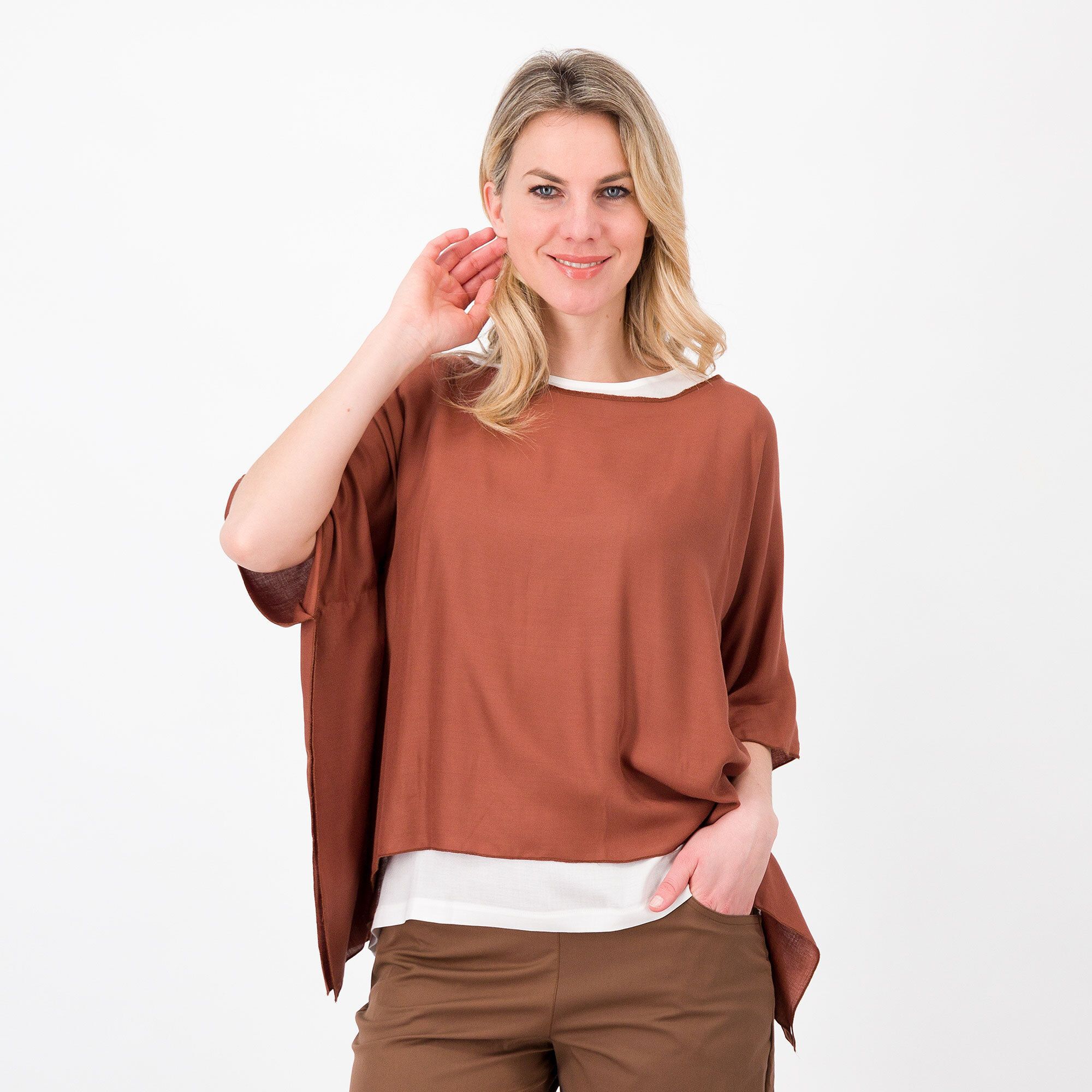 QVC M’ama Blusa effetto doppio in 100% viscosa Manica a kimono Made in Italy