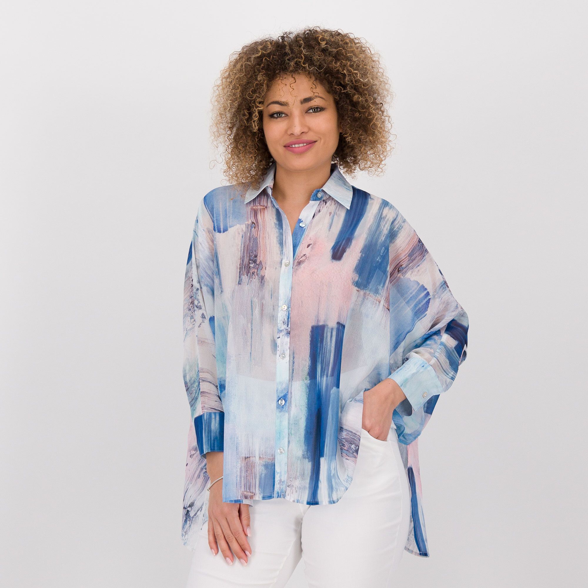 QVC Wynne Layers Camicia ampia in georgette con manica a pipistrello Spacchi laterali