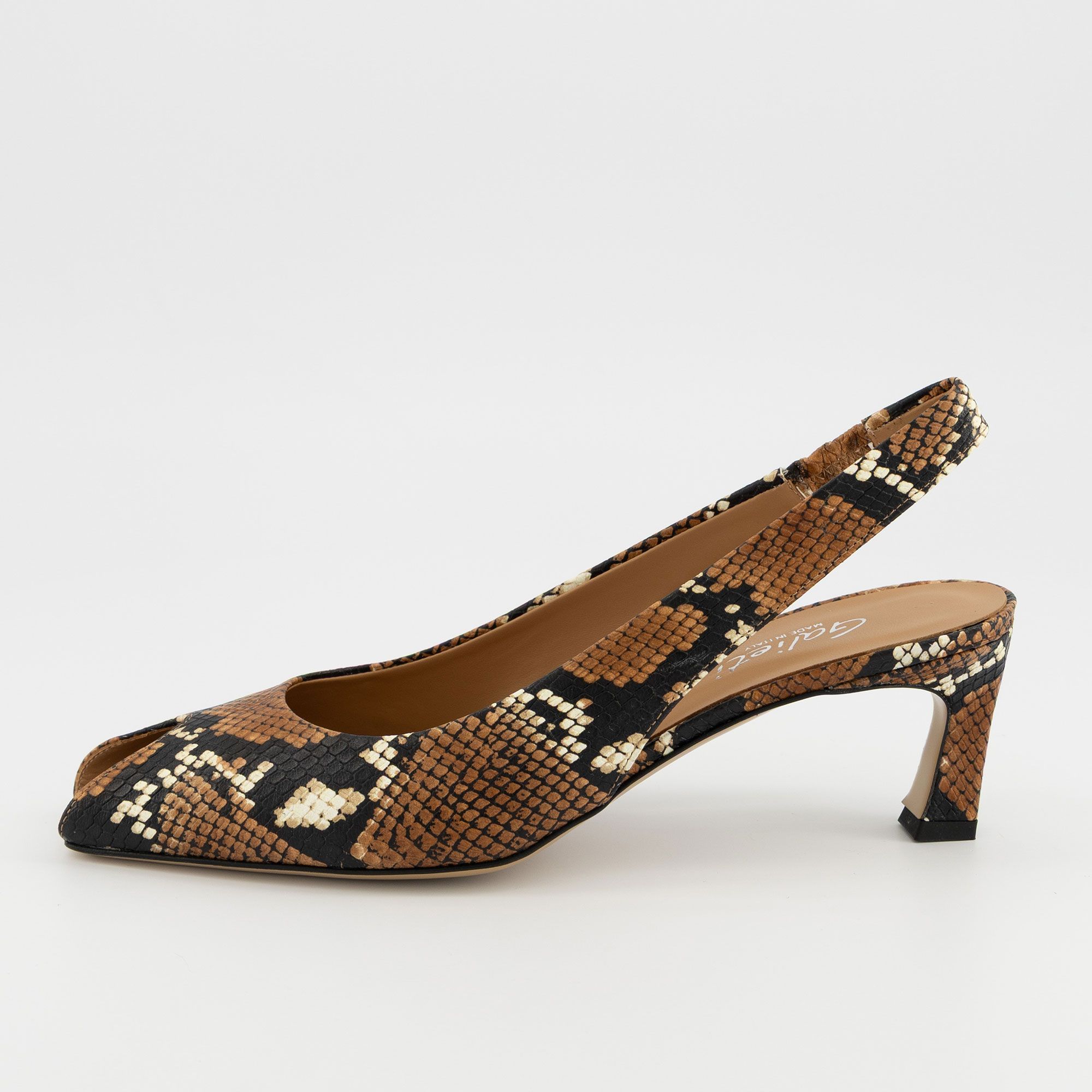 Galieti Slingback in pelle rettile con cinturino e tacco 6 cm