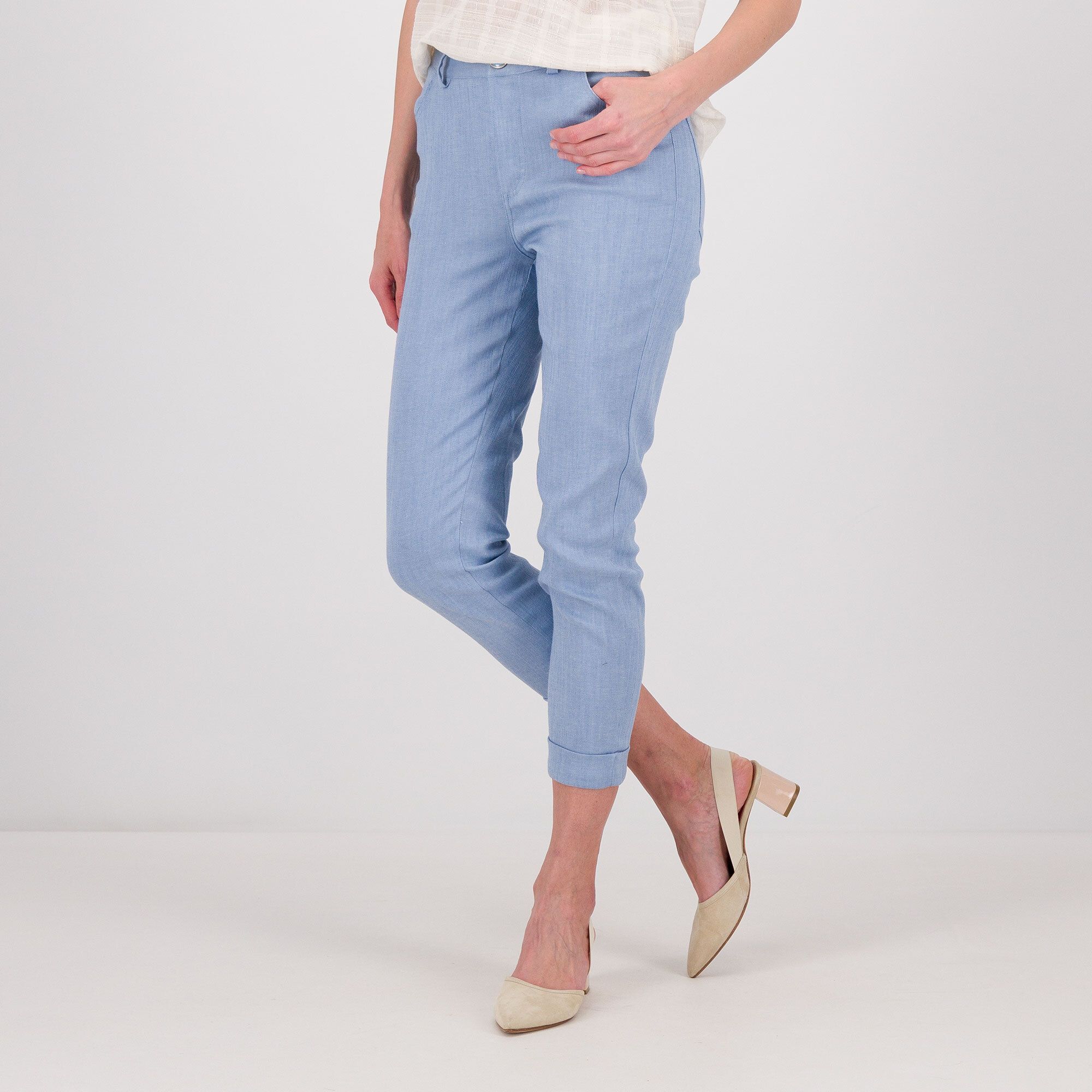 QVC Mood Atelier Pantaloni paperbag a carota effetto denim