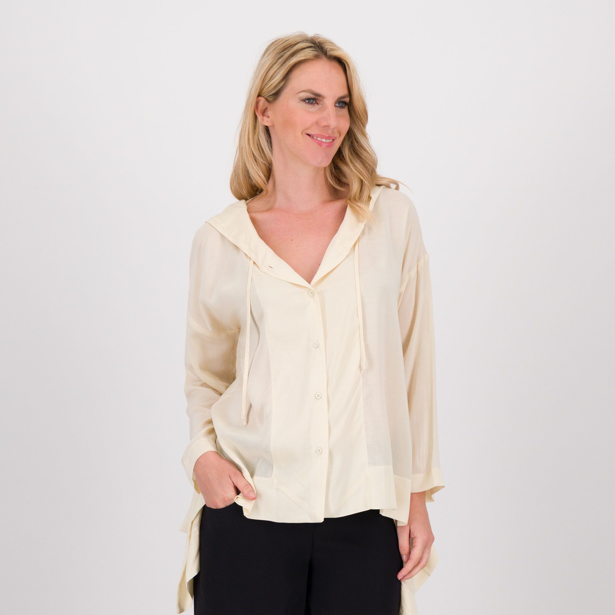 QVC W.I.T.A. Camicia in viscosa a maniche lunghe con cappuccio