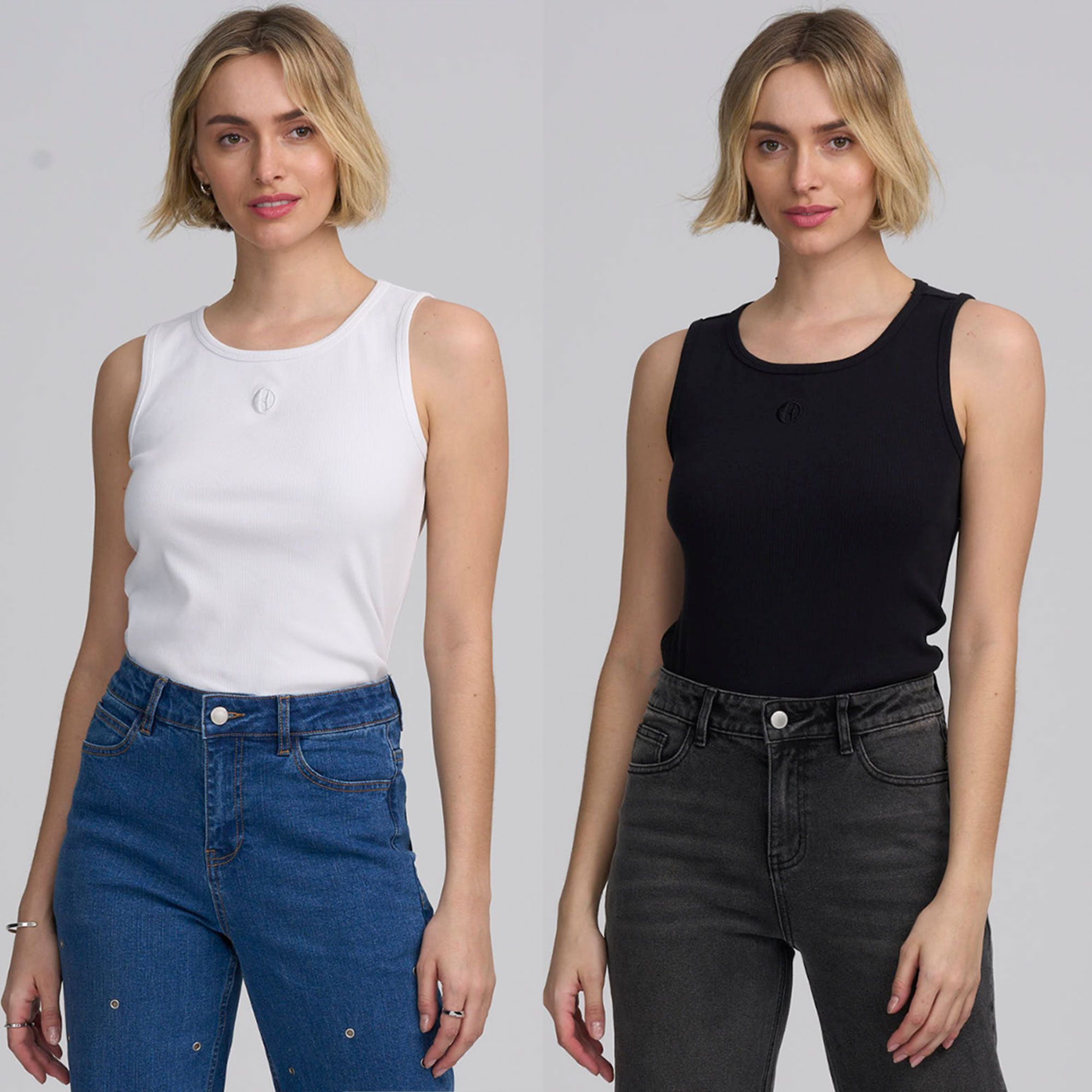 ELLE Set 2 canottiere a costine con scollo tondo