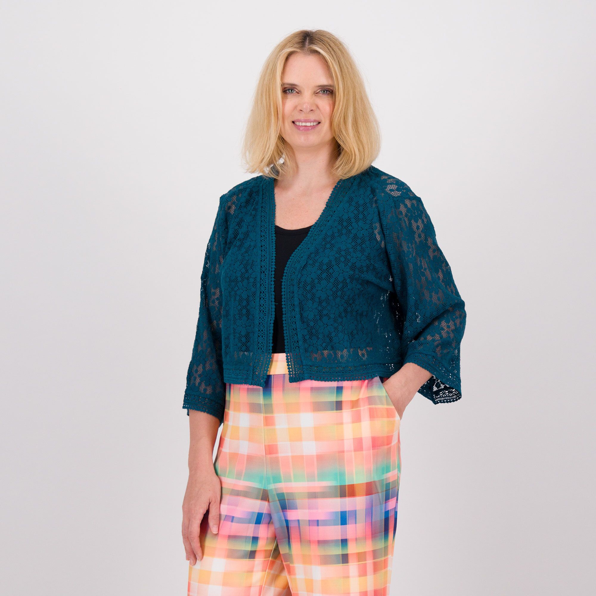 Image of Isaac Mizrahi Live! Cardigan cropped in misto cotone crochet061