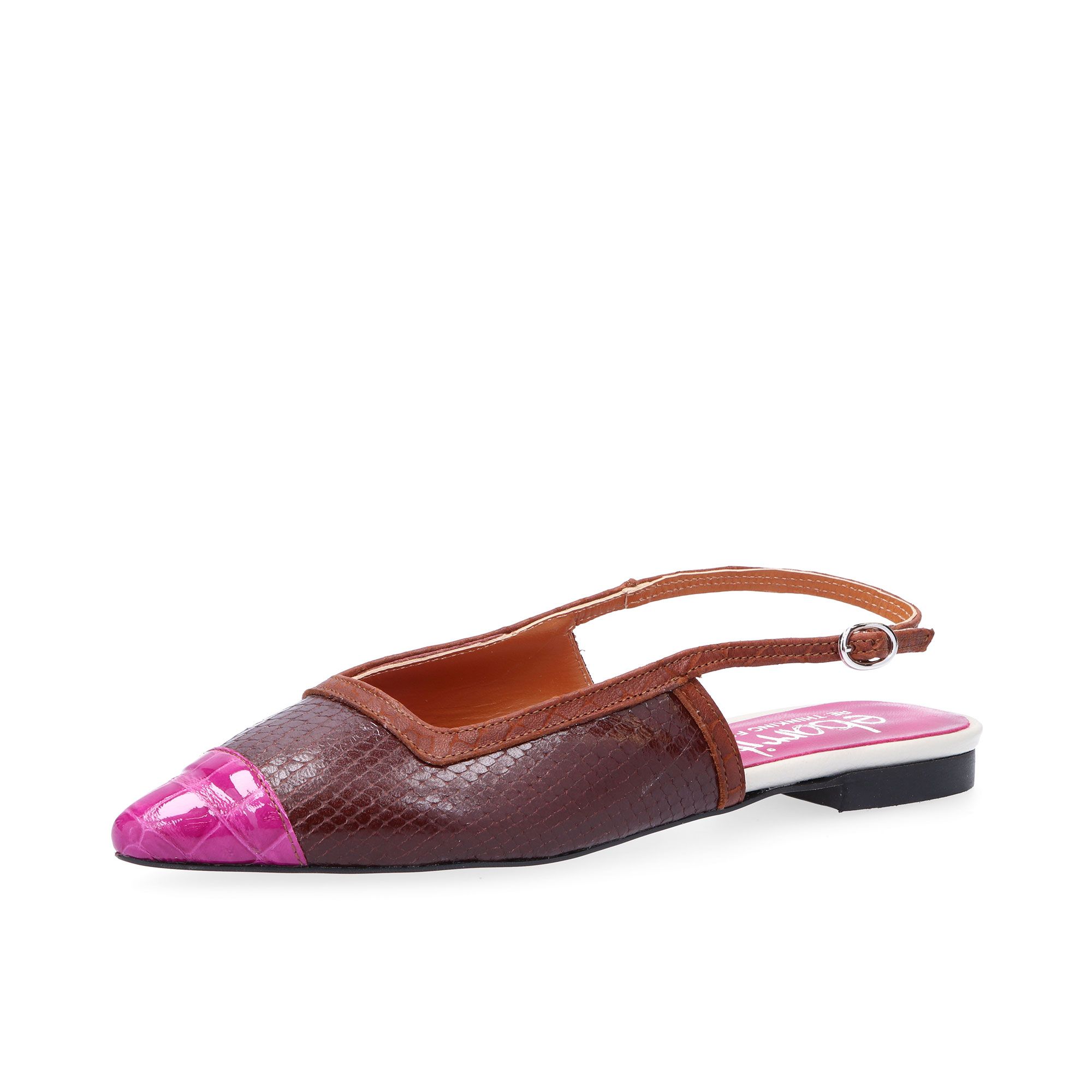 Image of Ebarrito Slingback in pelle patchwork con scollo squadrato e tacco 1cm061