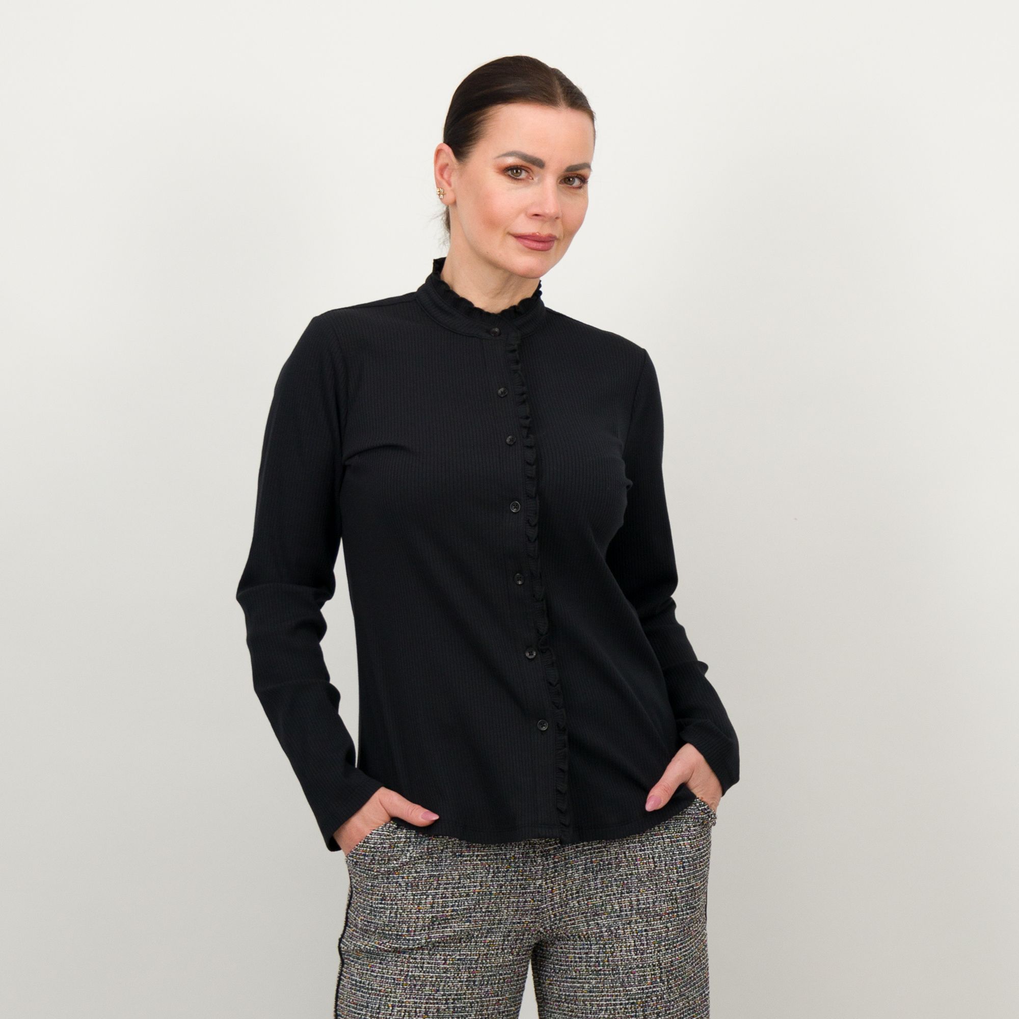 Image of Isaac Mizrahi Live! Camicia con collo alla coreana e volant061