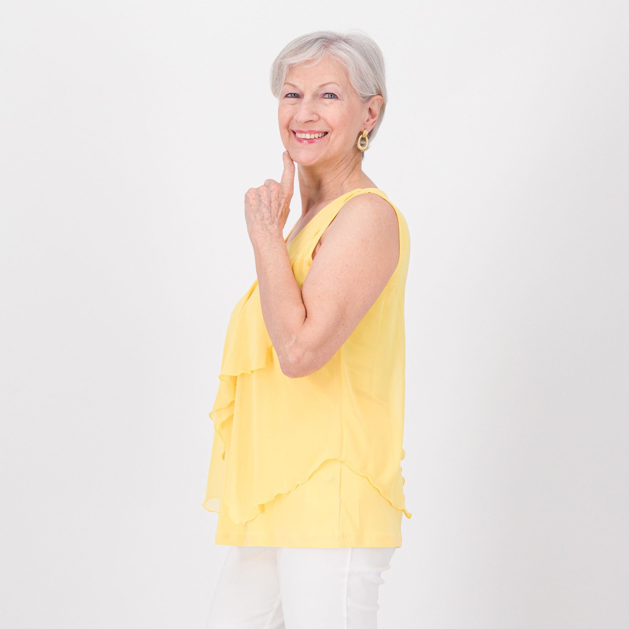 QVC Nina Leonard Top smanicato in jersey e chiffon con scollo a V