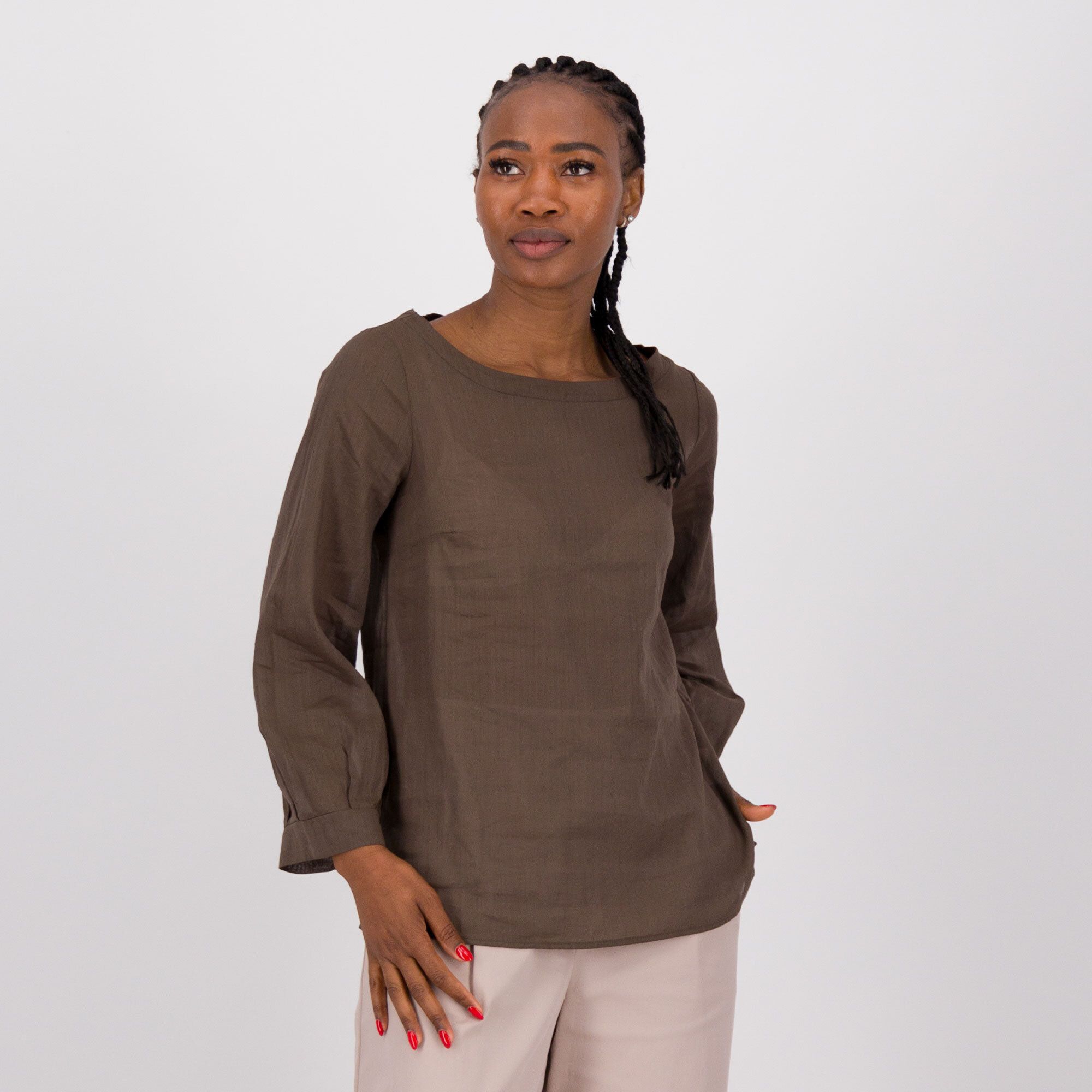 QVC Caterina Lancini Blusa in ramié cotone con scollo tondo