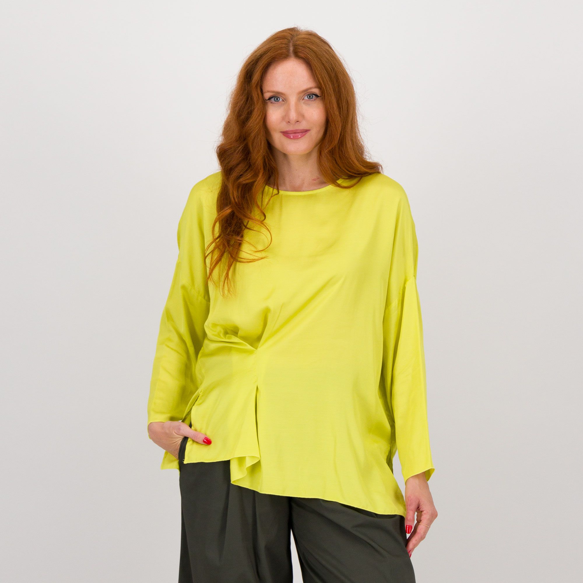 QVC W.I.T.A. Blusa in raso viscosa a maniche lunghe con spacchi