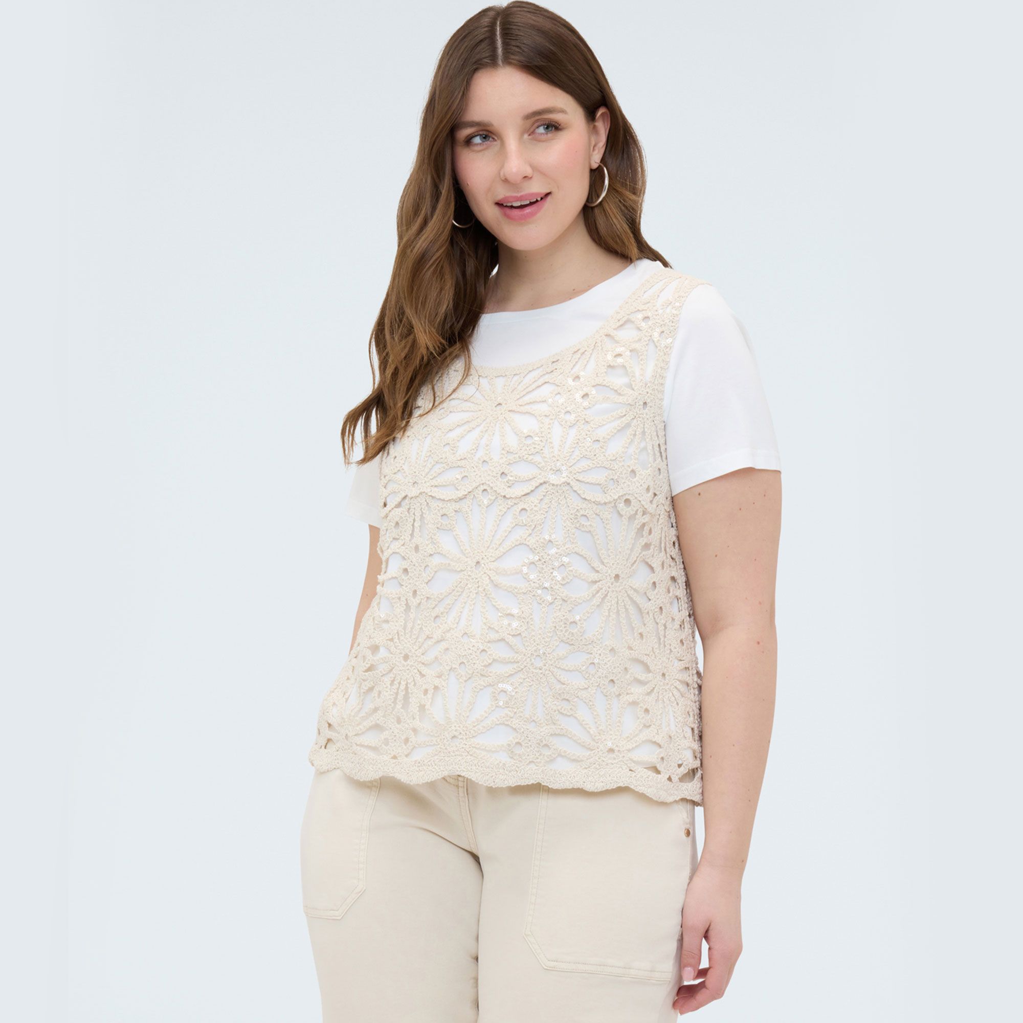 Fiorella Rubino
T-shirt maniche corte
in cotone con
top crochet
