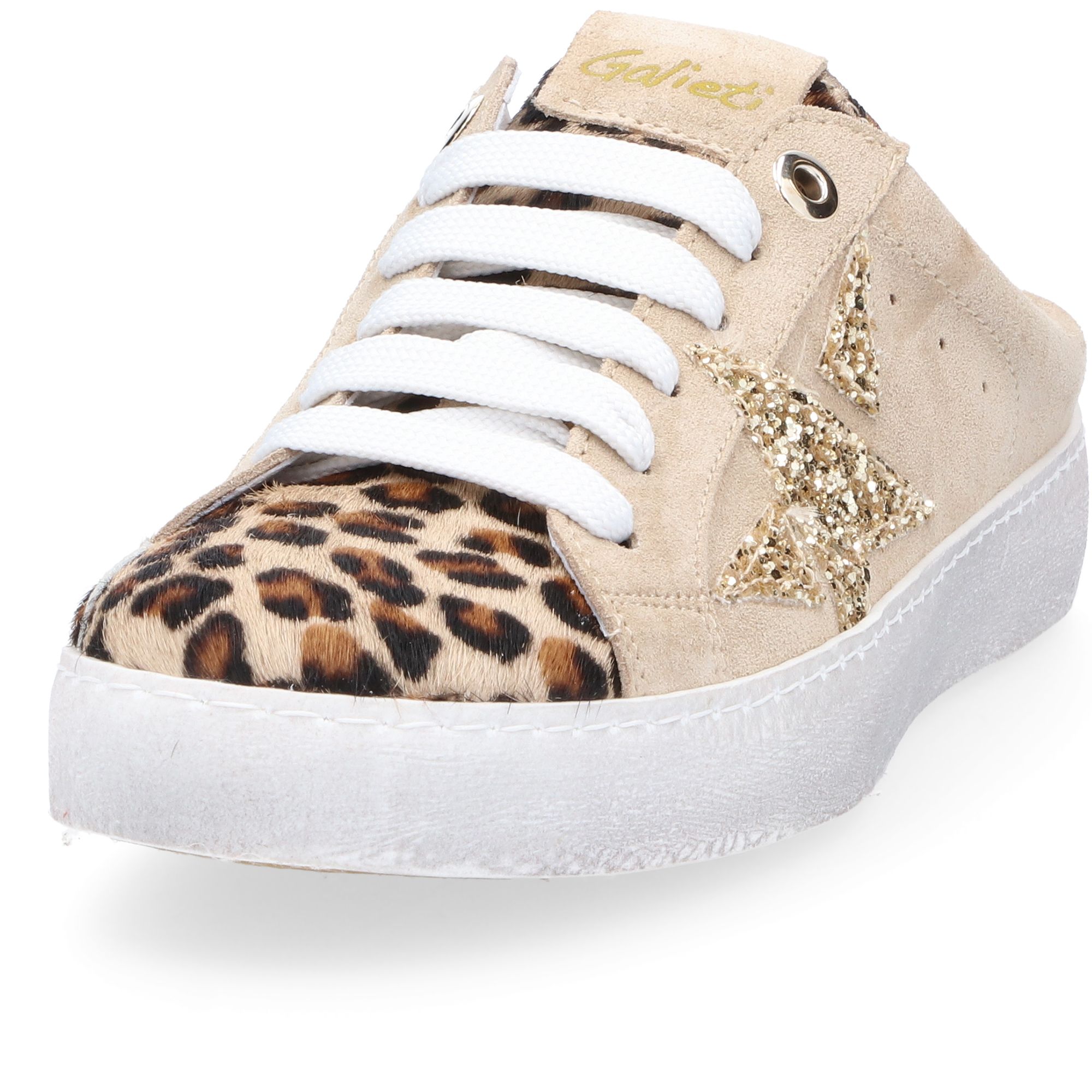 Image of Galieti Sabot stile sneaker in pelle con inserto stella e suola 3cm061