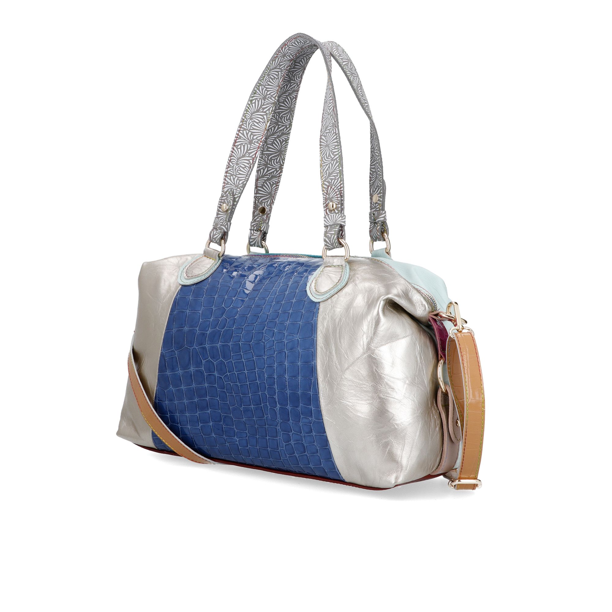 Image of Ebarrito Clashy Bag borsa in pelle patchwork con manici e tracolla061