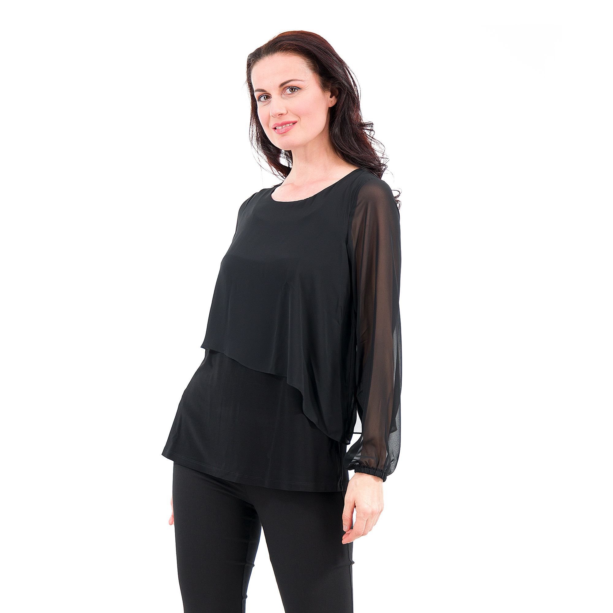 QVC Nina Leonard Maglia doppiata in chiffon con maniche balloon