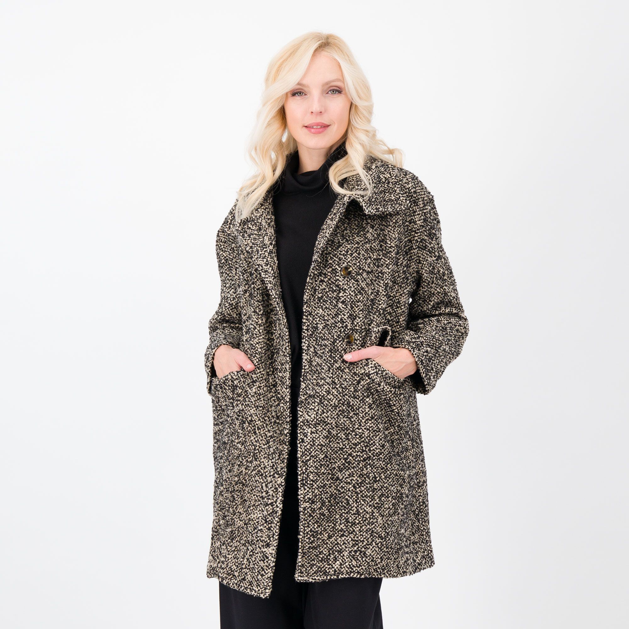 QVC LUCREZIA SCIORTINO Cappotto in tweed foderato allacciatura laterale