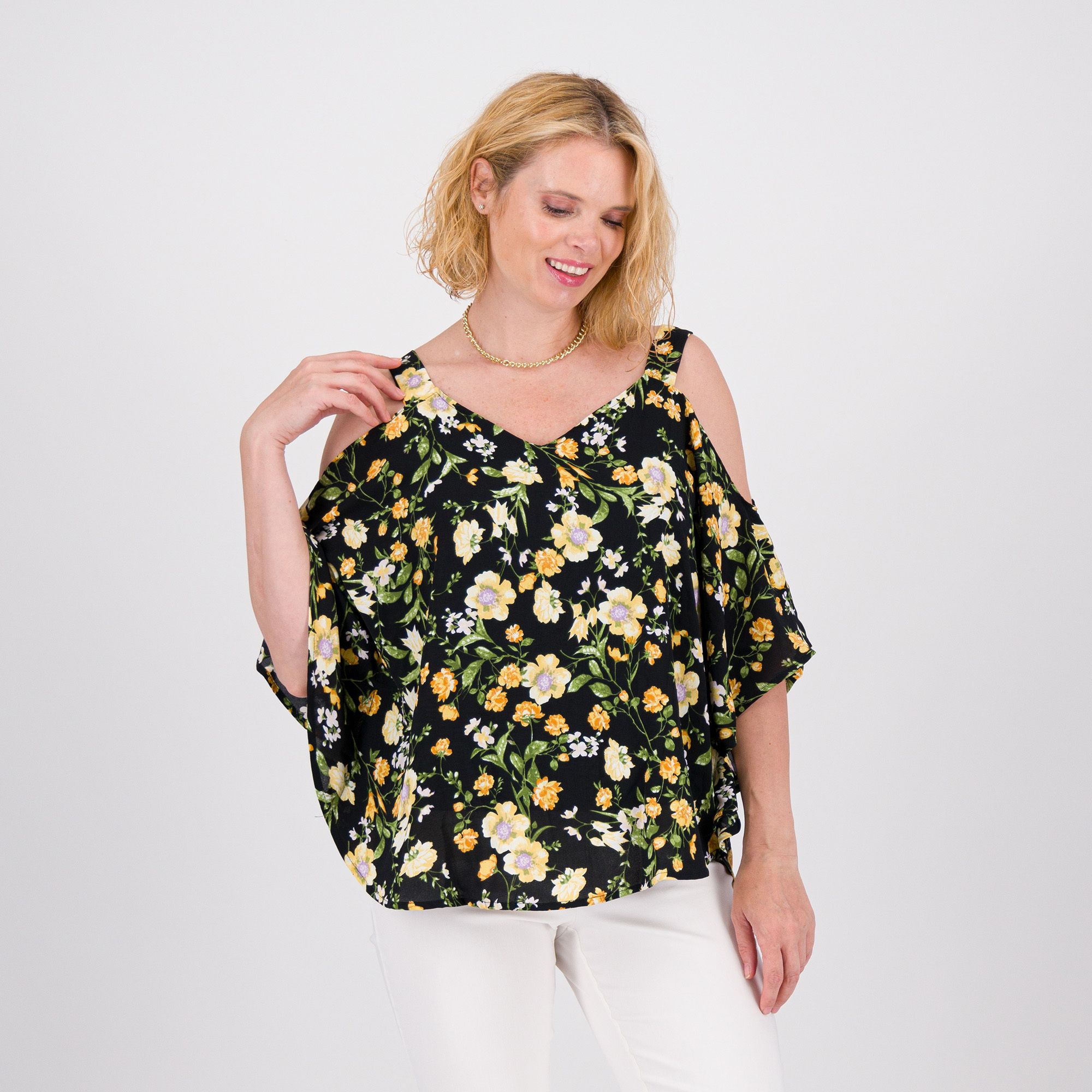 QVC Nina Leonard Blusa a poncho in georgette doppiata