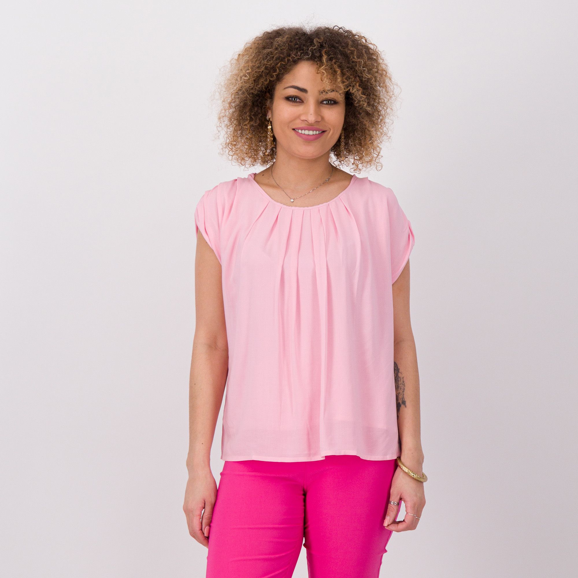 QVC Caterina Lancini Blusa in mussola di viscosa con drappeggi