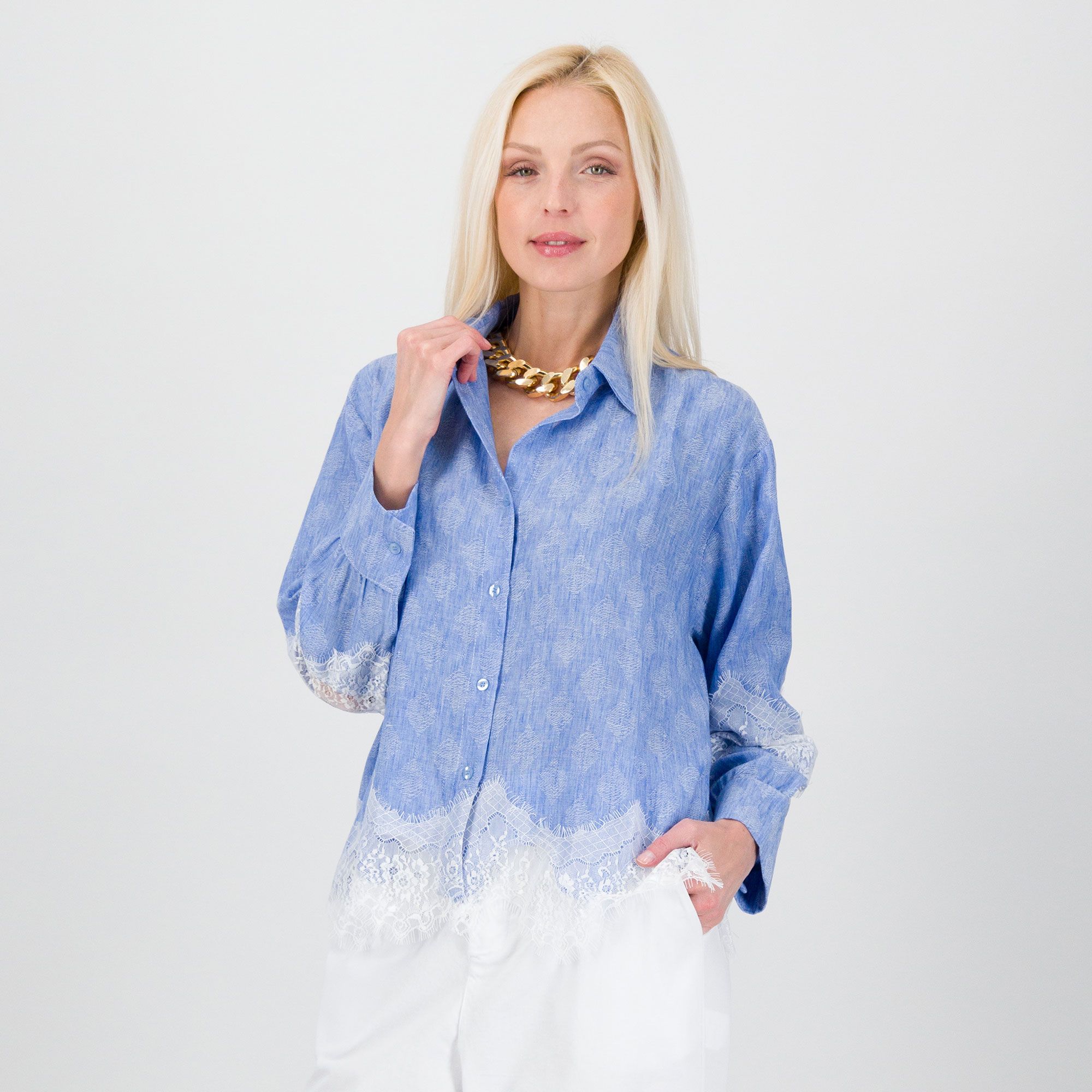 Enjoy Camicia effetto damascato con inserti in pizzo