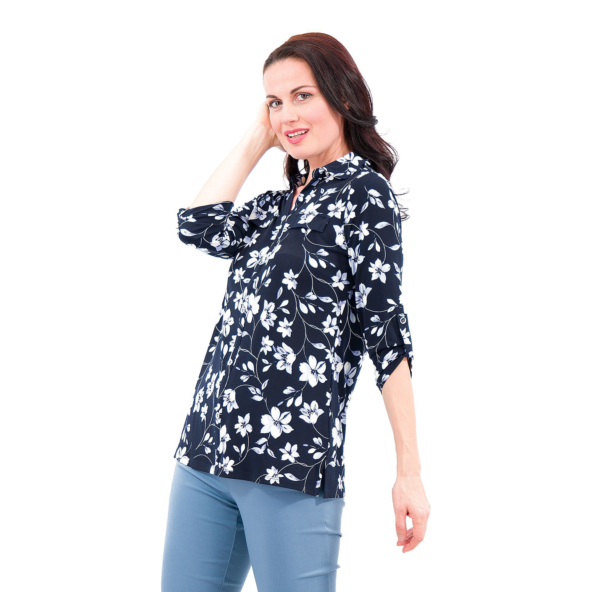 QVC Nina Leonard Camicia tinta unita con finte tasche