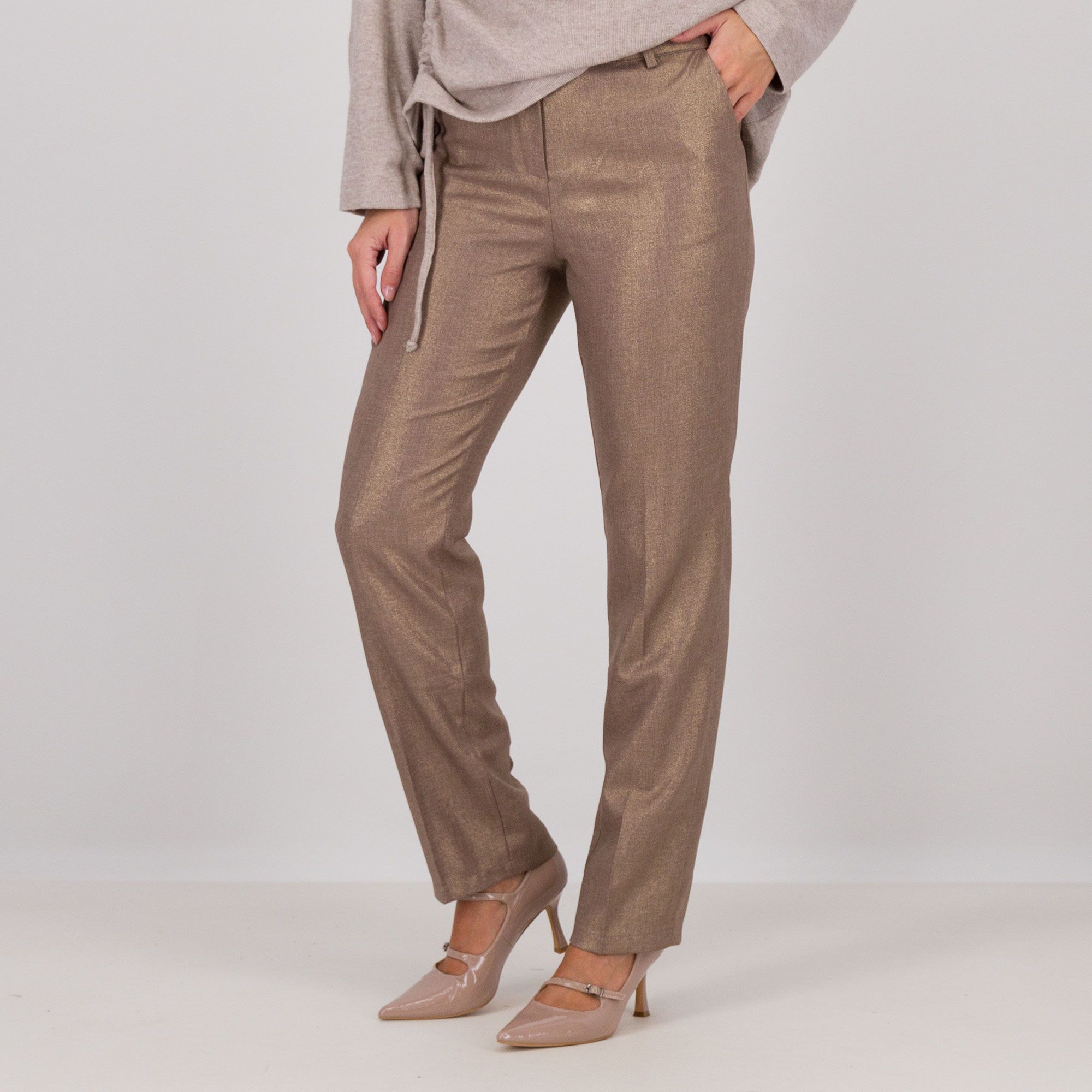 Image of REBEKA ROSS Pantaloni in tessuto spalmato color oro061