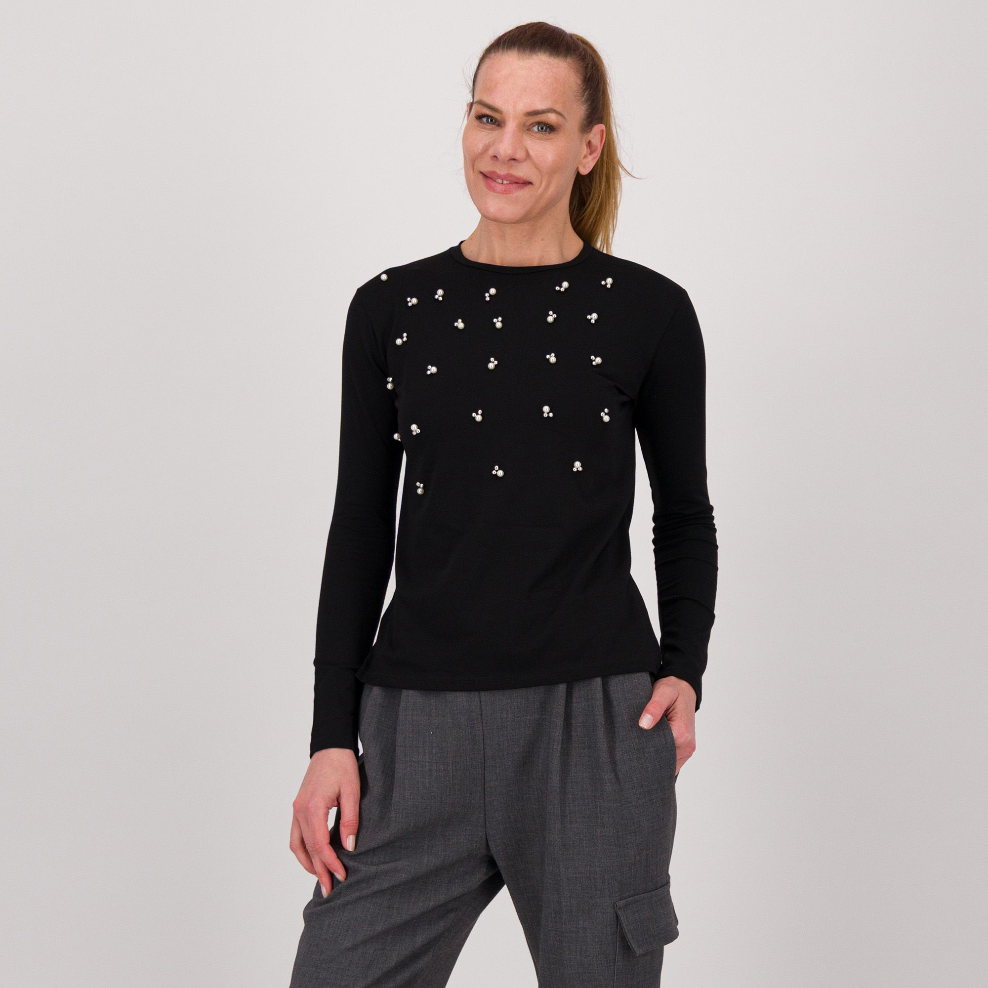 Enjoy T-shirt con perle in jersey di cotone