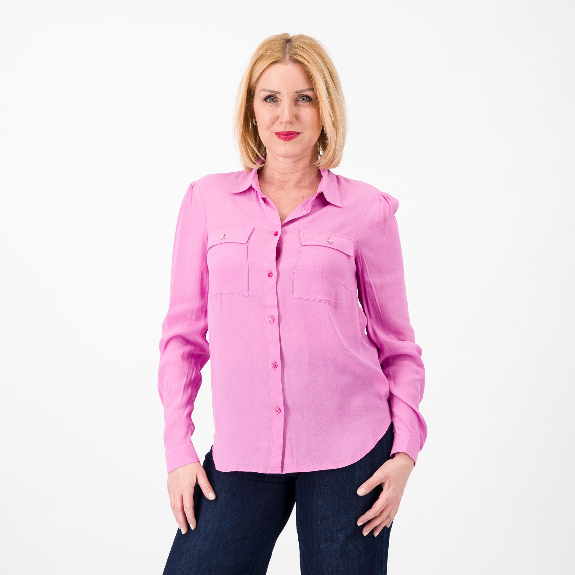 QVC EXTESA Camicia in 100% viscosa con bottoni gioiello sui taschini Mafde in Italy