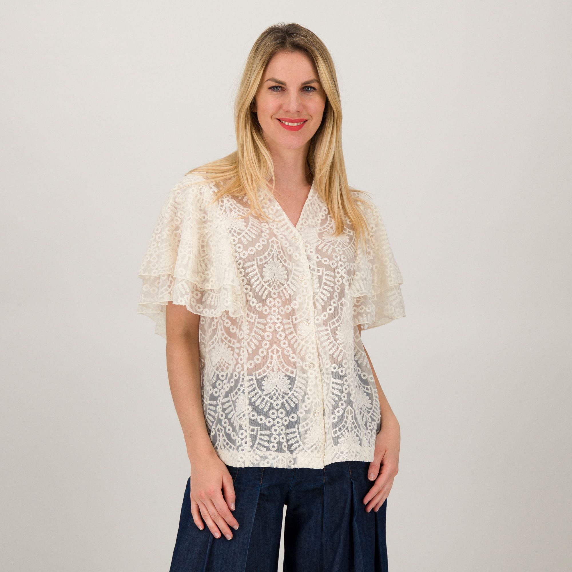 Palazzo Moda Cardigan in pizzo con bottoni