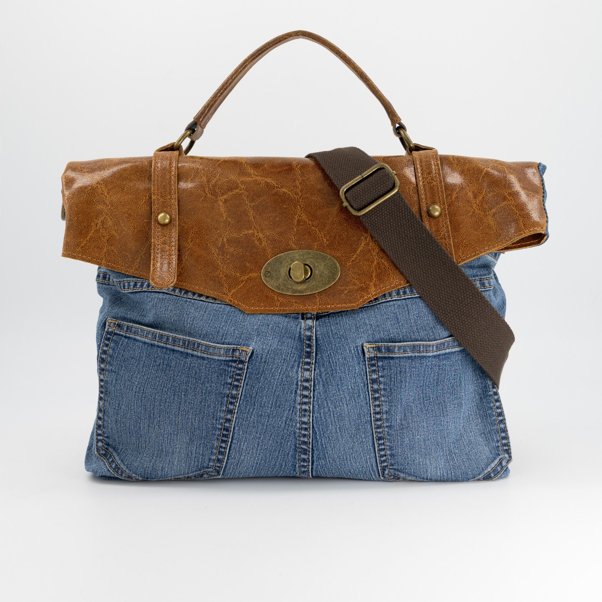 Le Corone Bags Borsa a mano in pelle jeans con manico superiore