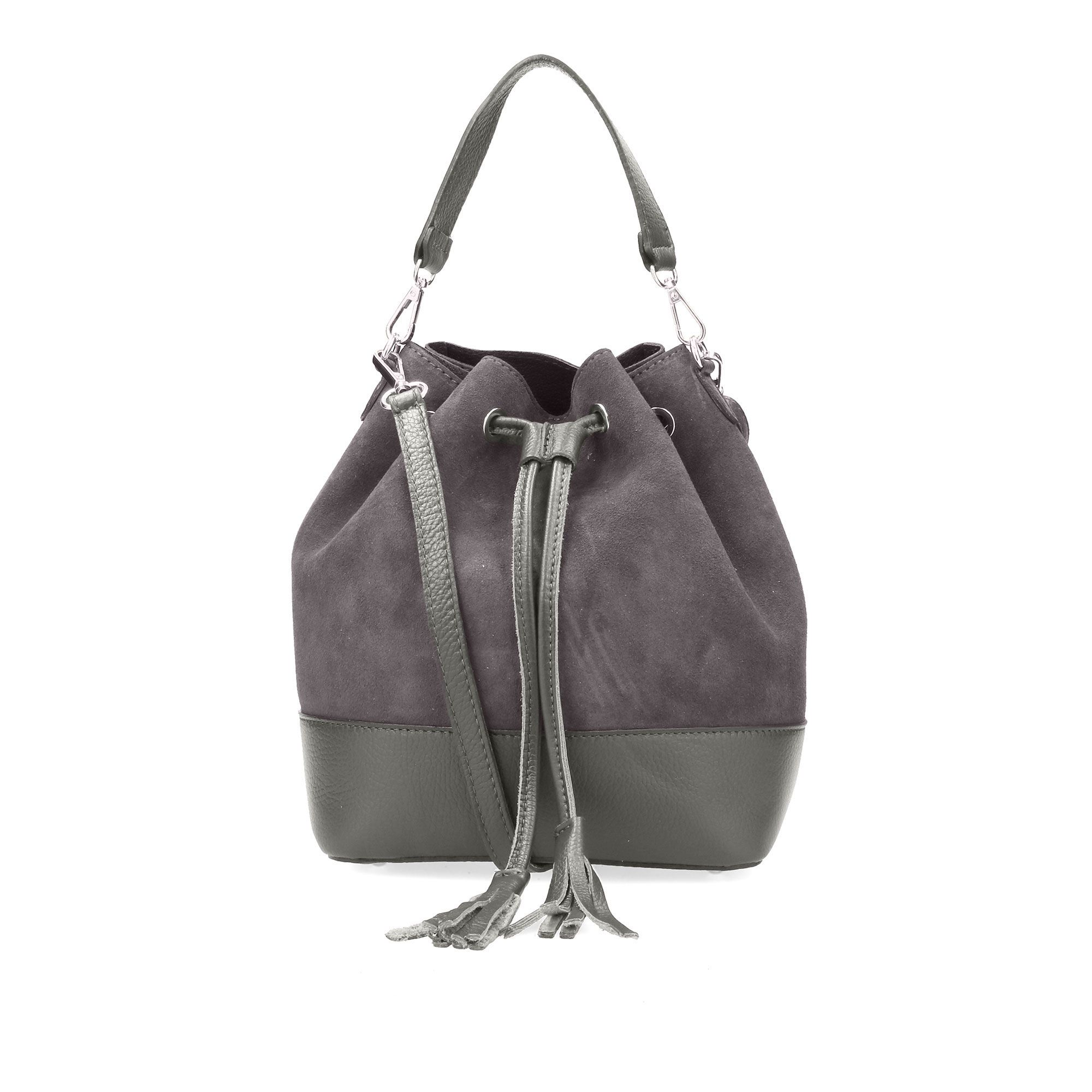 Image of Le Corone Bags Borsa a secchiello Luis in pelle scamosciata con nappe061