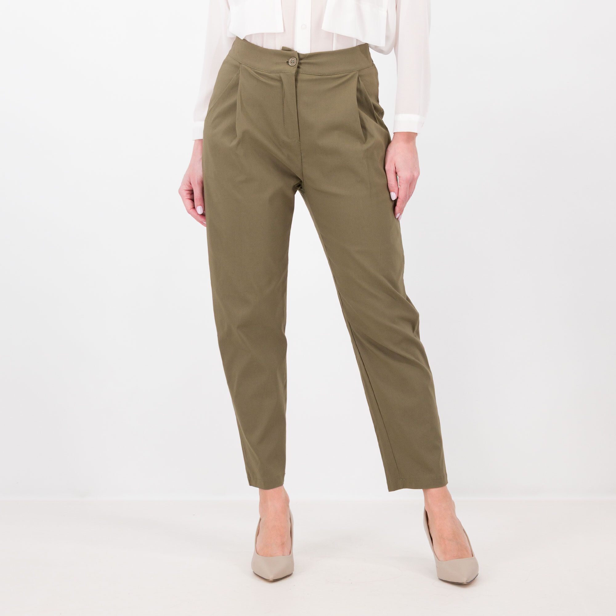 Image of LUCREZIA SCIORTINO Pantaloni a carota in tessuto super-stretch con motivo pieghe Made in Italy061