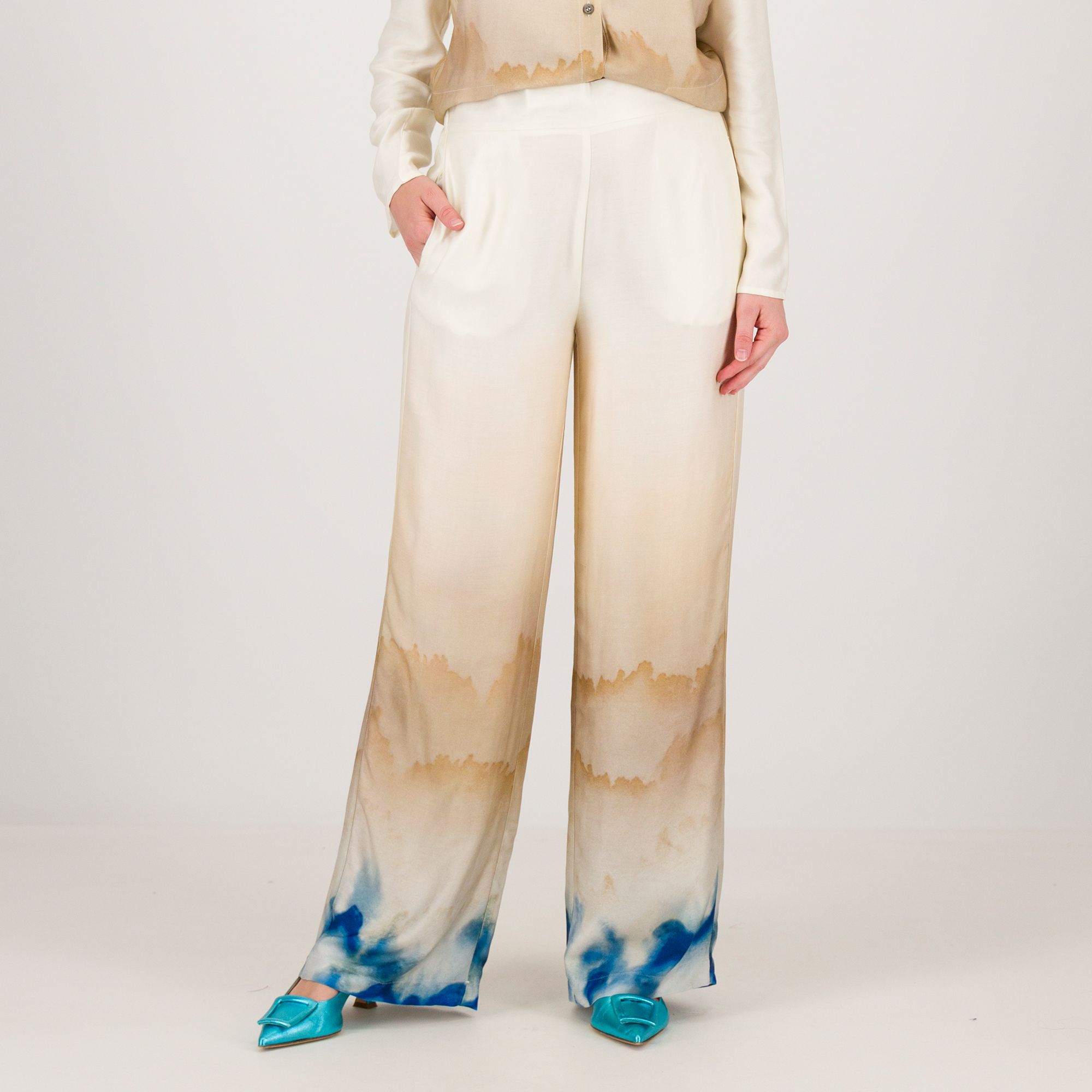 W.I.T.A. Pantaloni in raso di viscosa stampato con elastico in vita