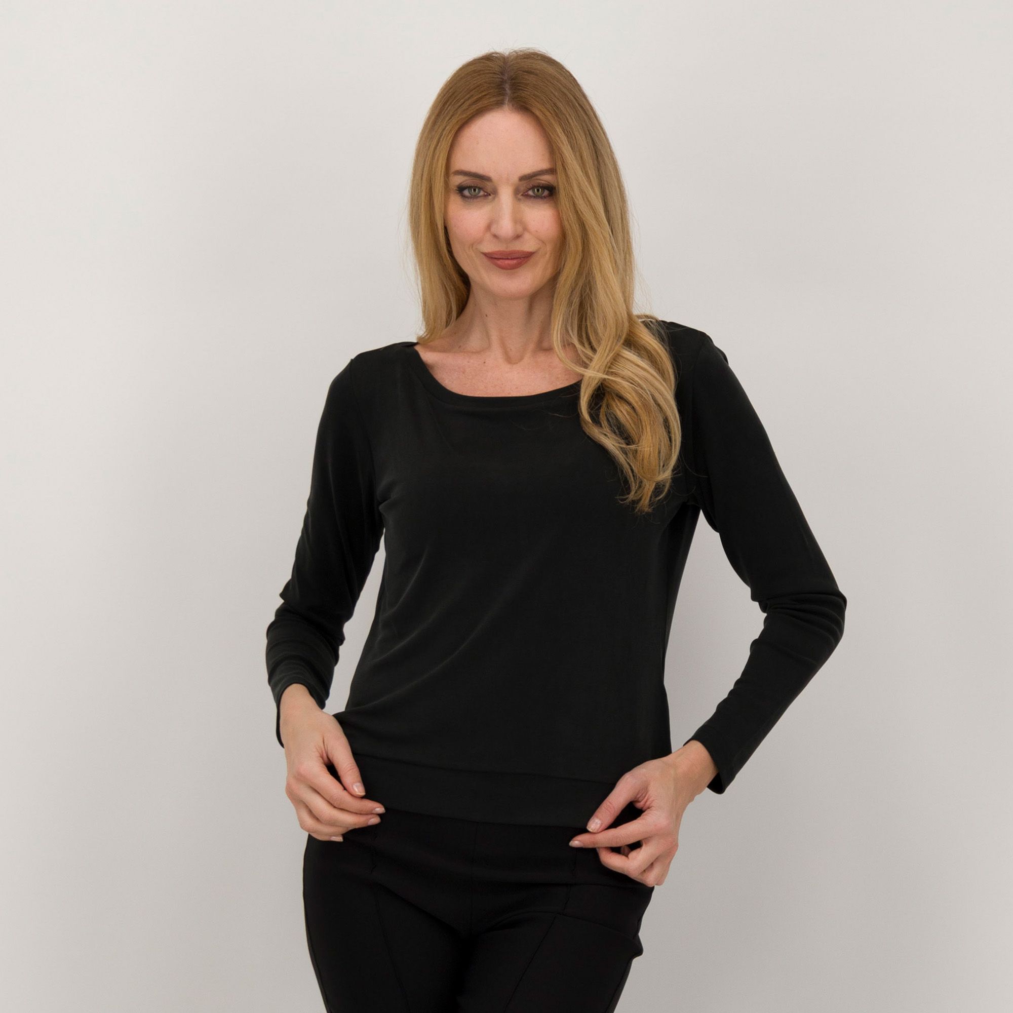 Officina della Moda Blusa a maniche lunghe in jersey misto modal