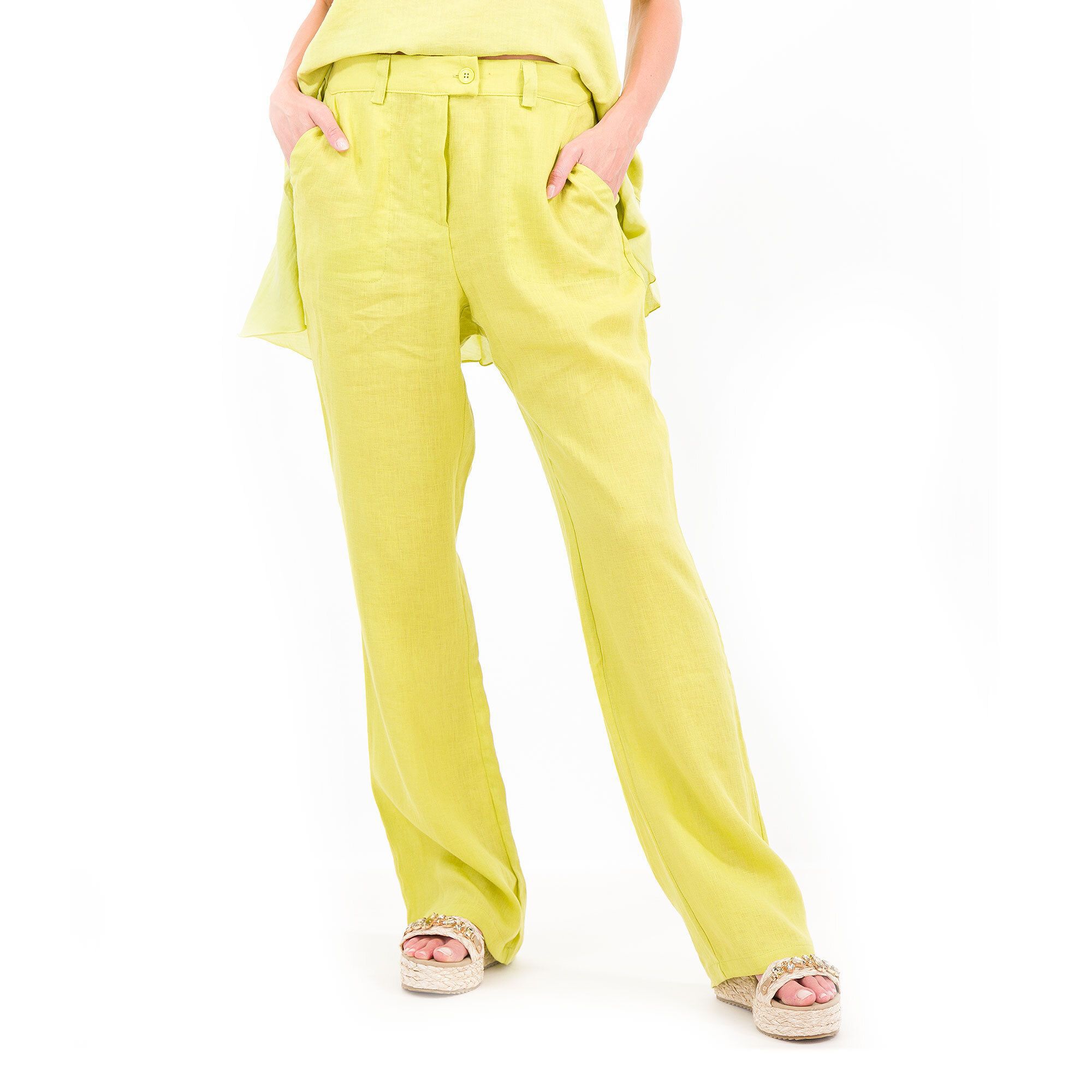 Image of Caterina Lancini Pantaloni in lino con elastico e passanti in vita061